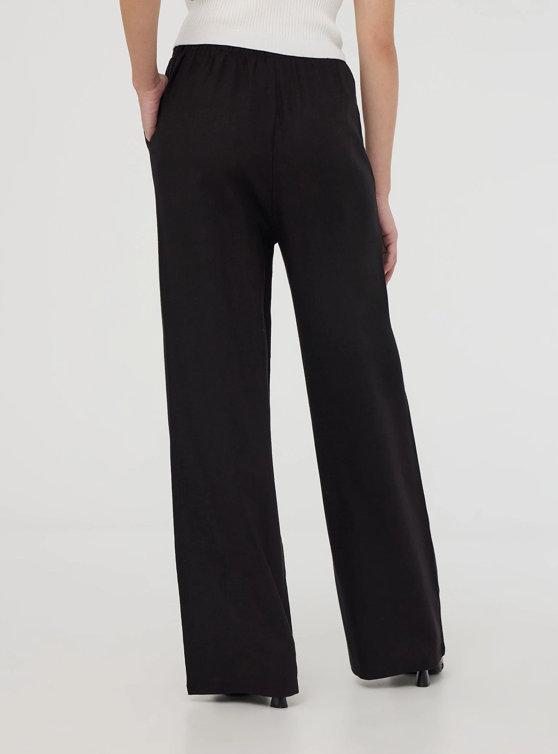 Pantaloni wide leg in misto lino con coulisse - Image 2