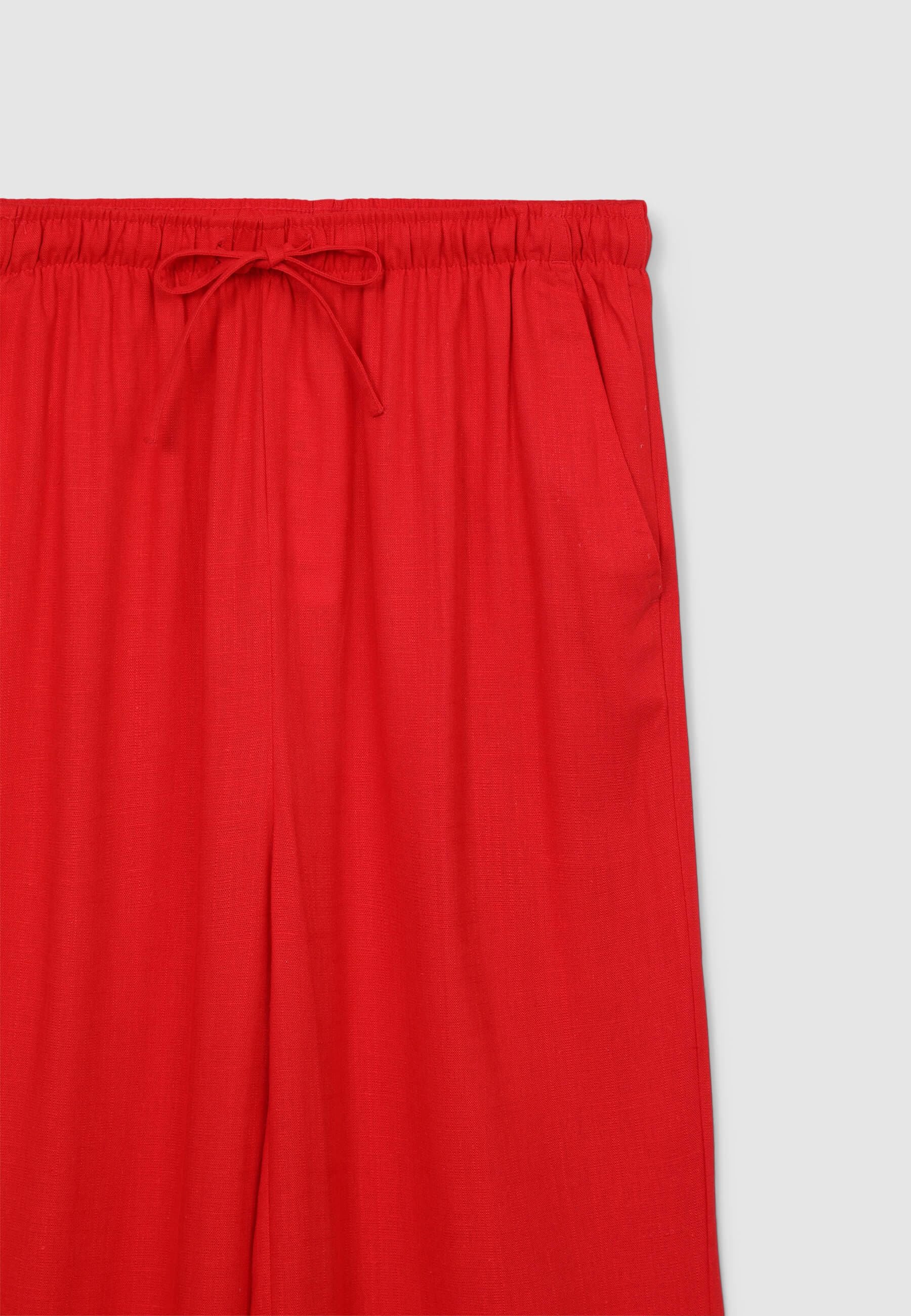 Pantaloni wide leg in misto lino con coulisse - Image 5