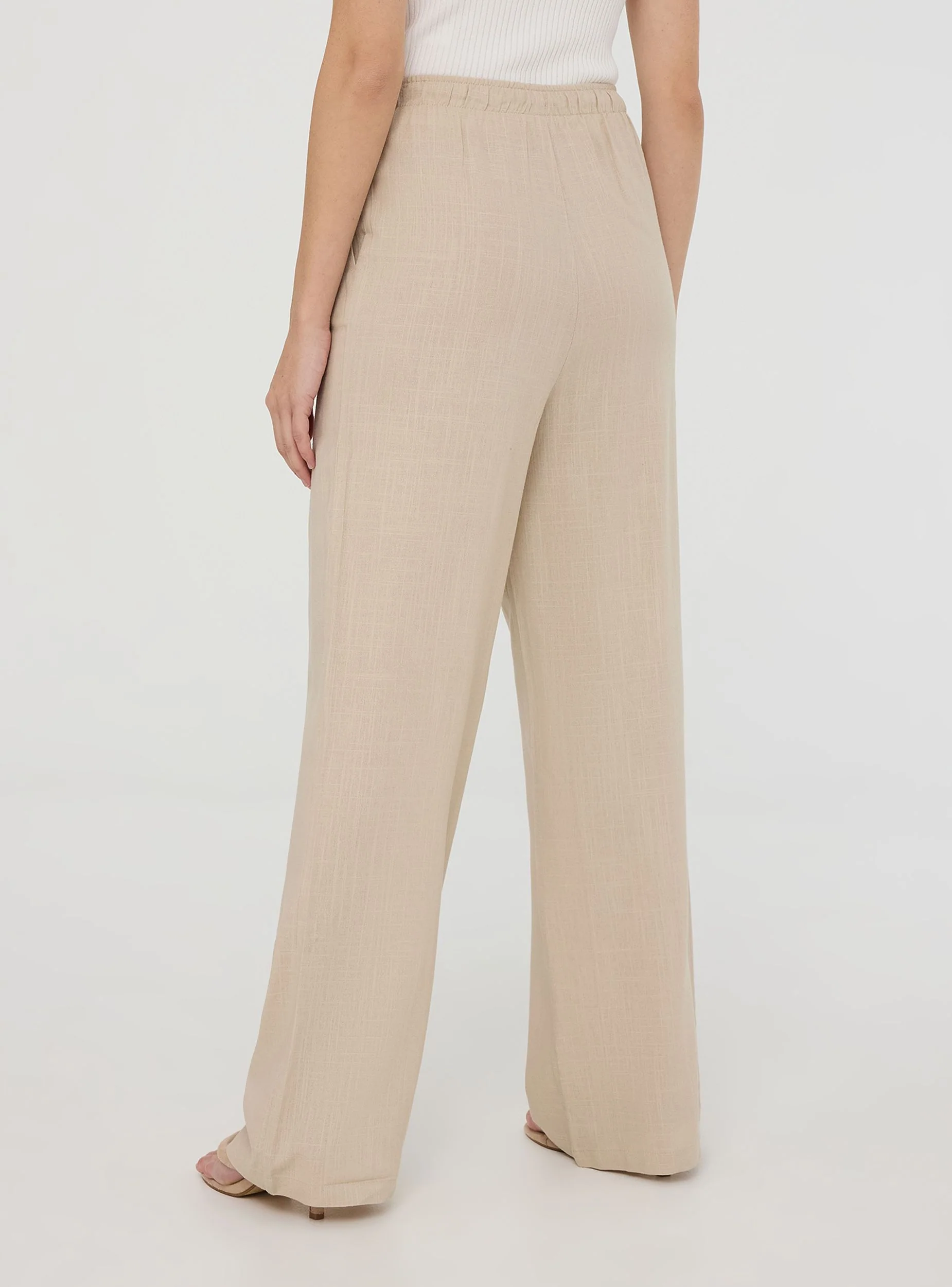 Pantaloni wide leg in misto lino con coulisse - Image 2