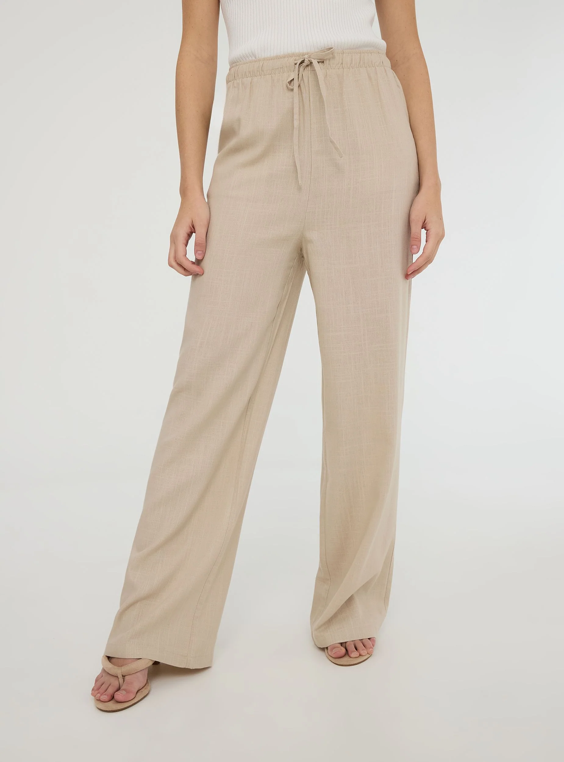 Pantaloni wide leg in misto lino con coulisse - Image 3