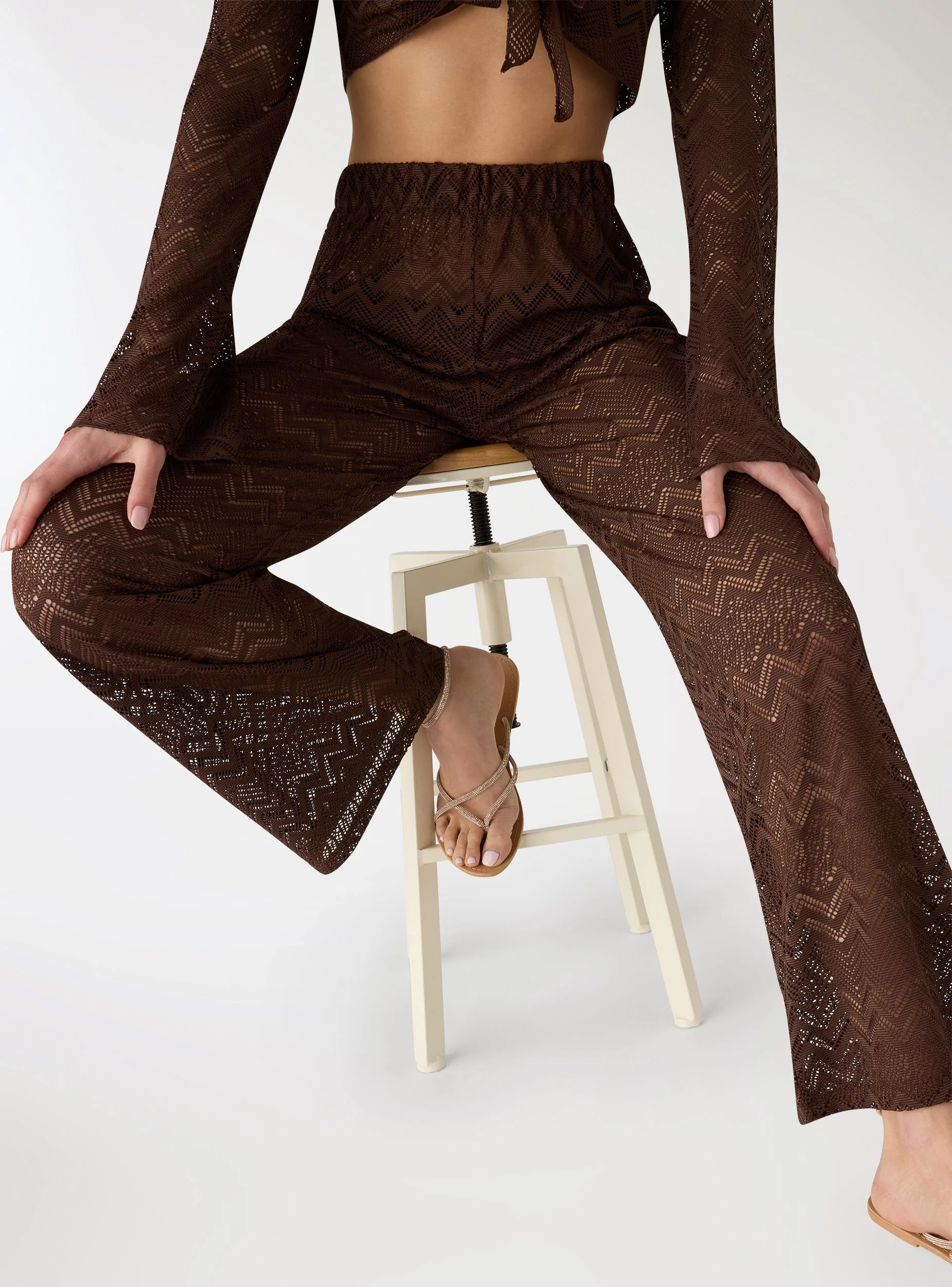 Pantaloni wide leg in pizzo - Image 3