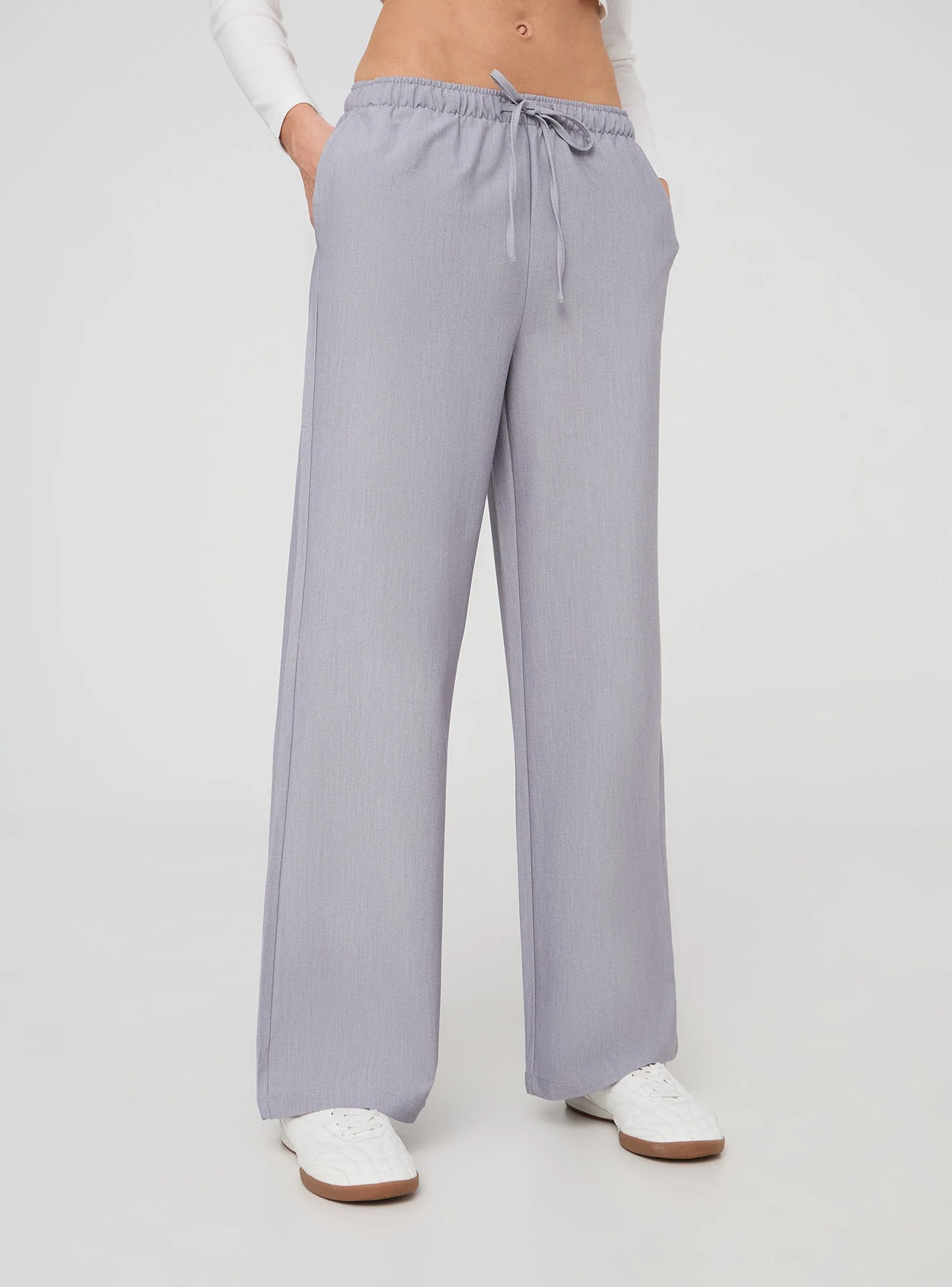 Pantaloni wide leg melange con coulisse - Image 3