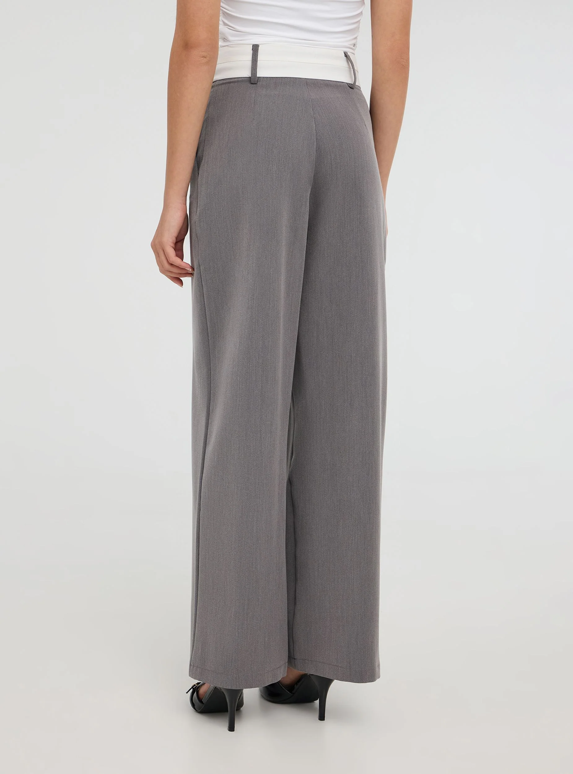 Pantaloni wide leg melange con fascia a contrasto - Image 2