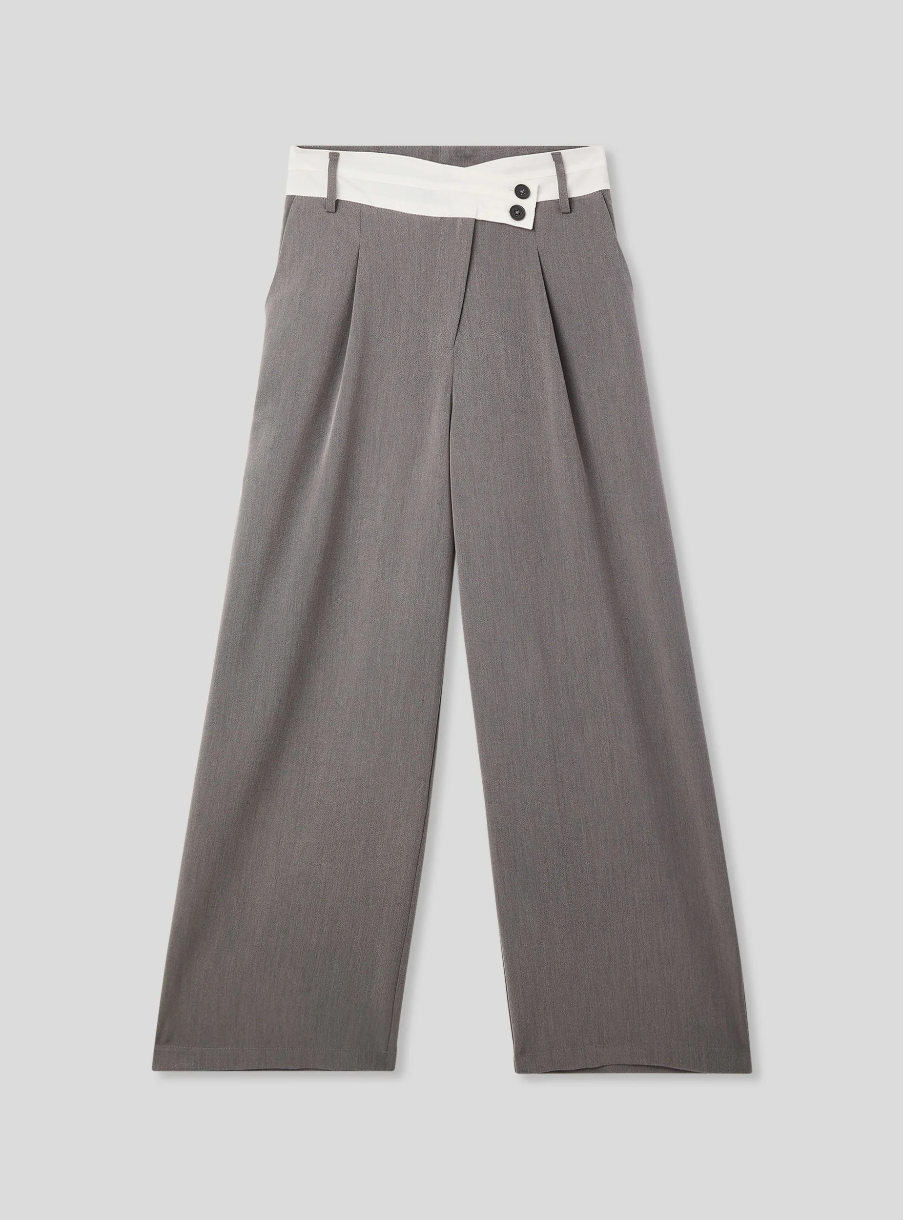 Pantaloni wide leg melange con fascia a contrasto - Image 5