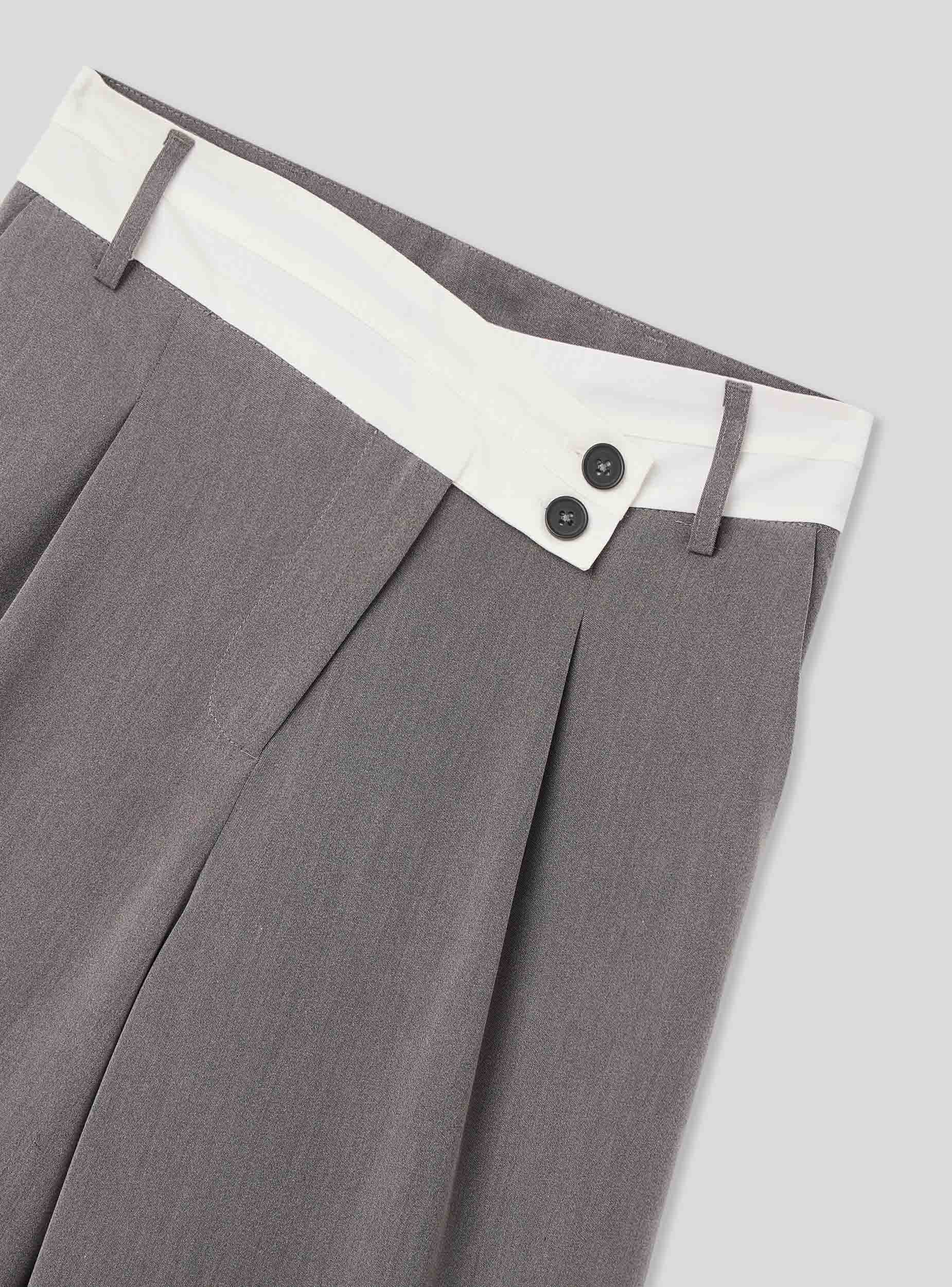 Pantaloni wide leg melange con fascia a contrasto - Image 7