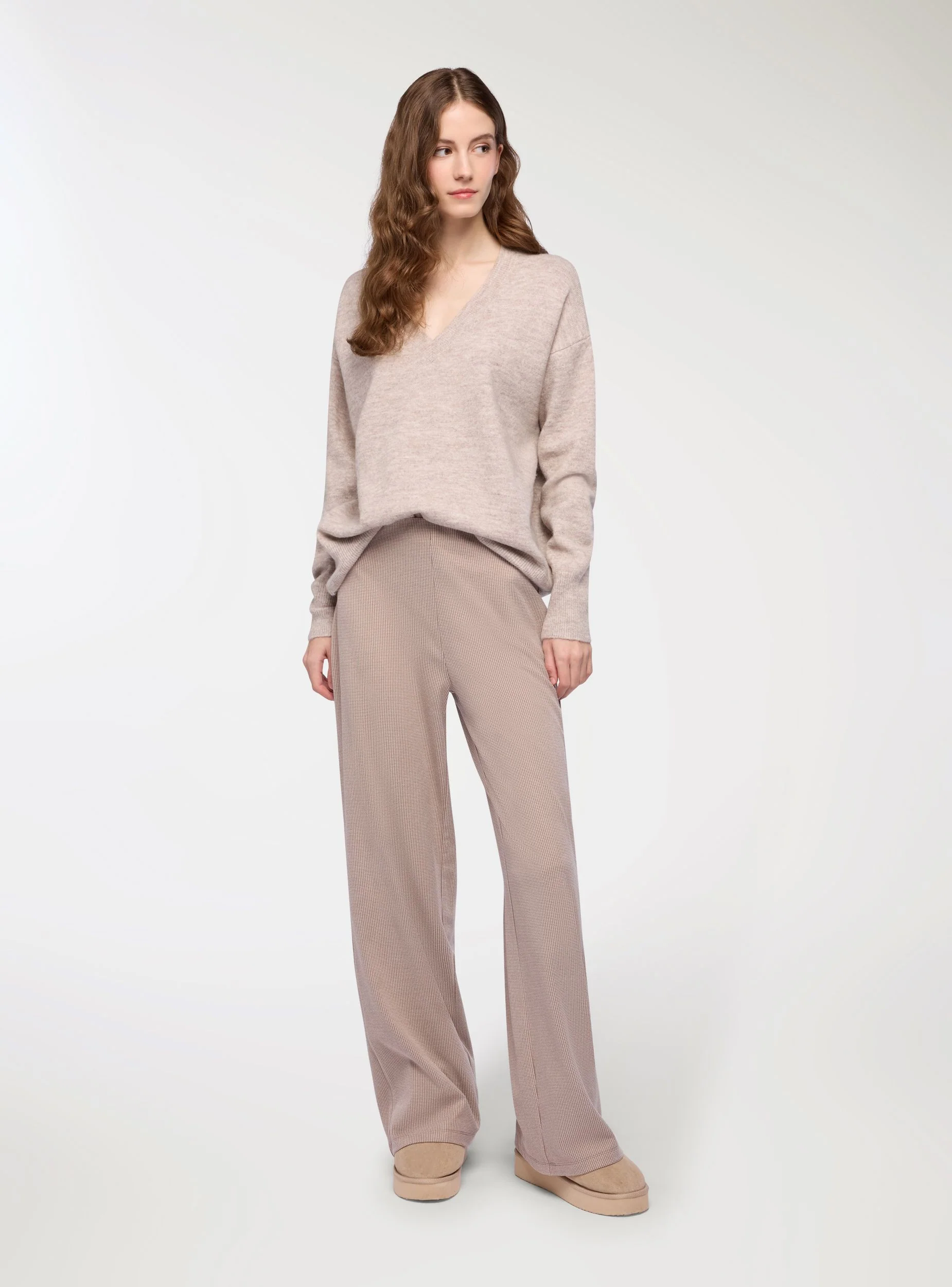 Pantaloni wide leg tessuto pesante