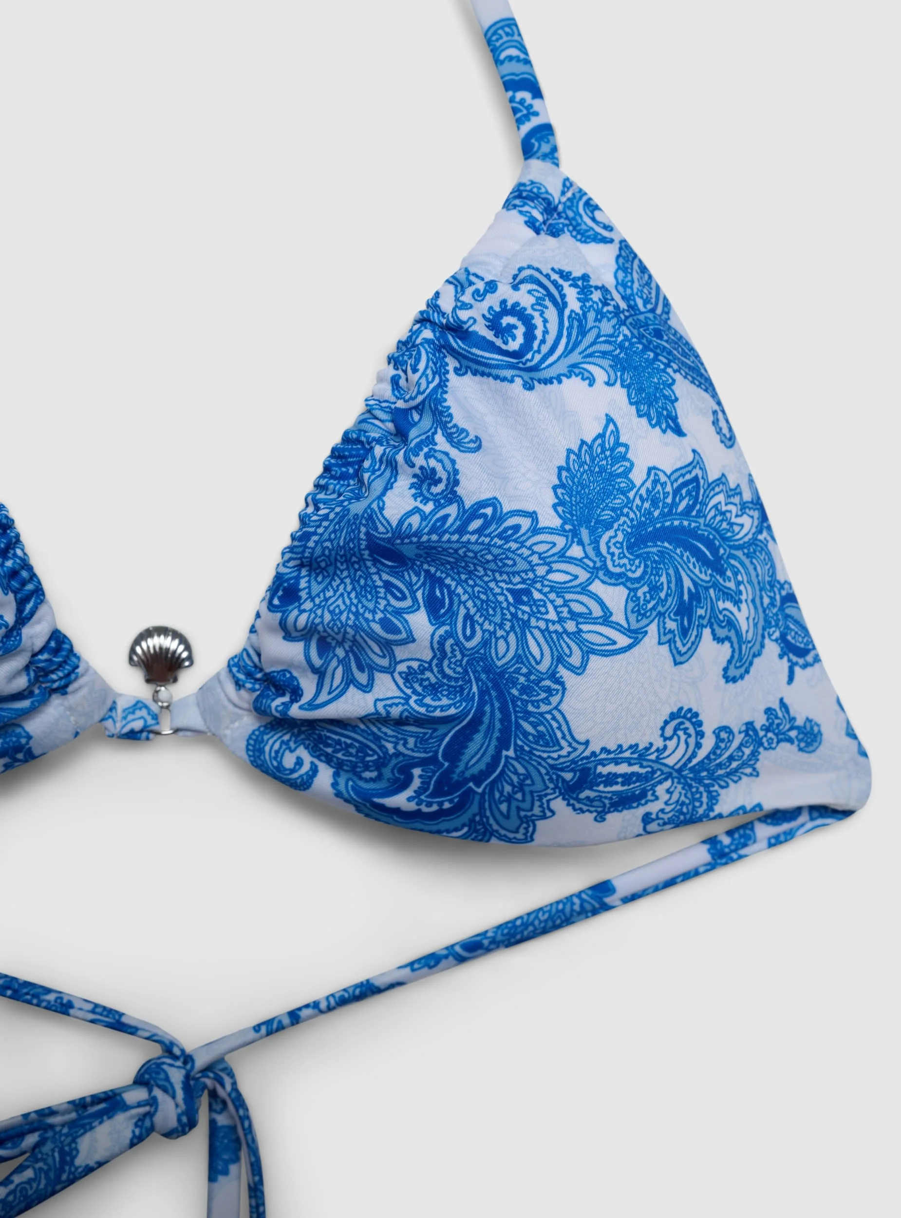 Reggiseno bikini a triangolo con stampa cachemire e nappine - Image 5