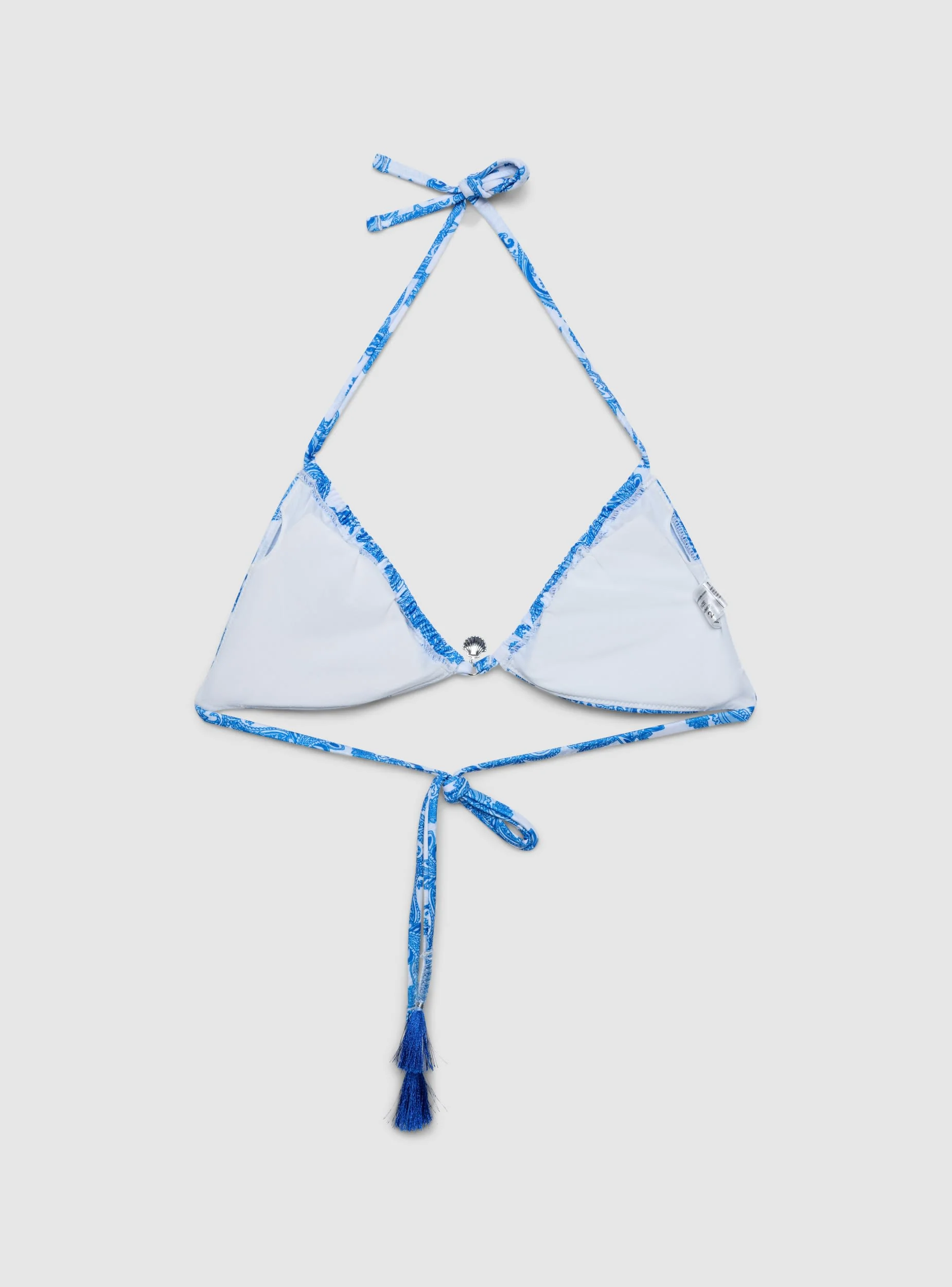 Reggiseno bikini a triangolo con stampa cachemire e nappine - Image 6