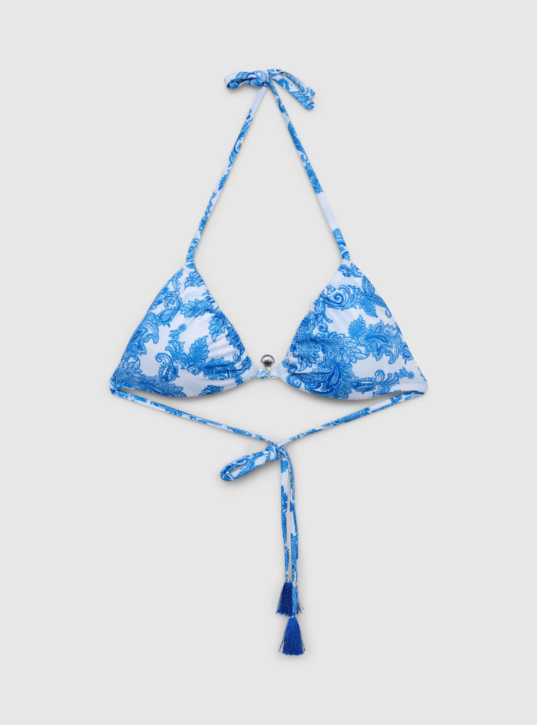 Reggiseno bikini a triangolo con stampa cachemire e nappine - Image 7