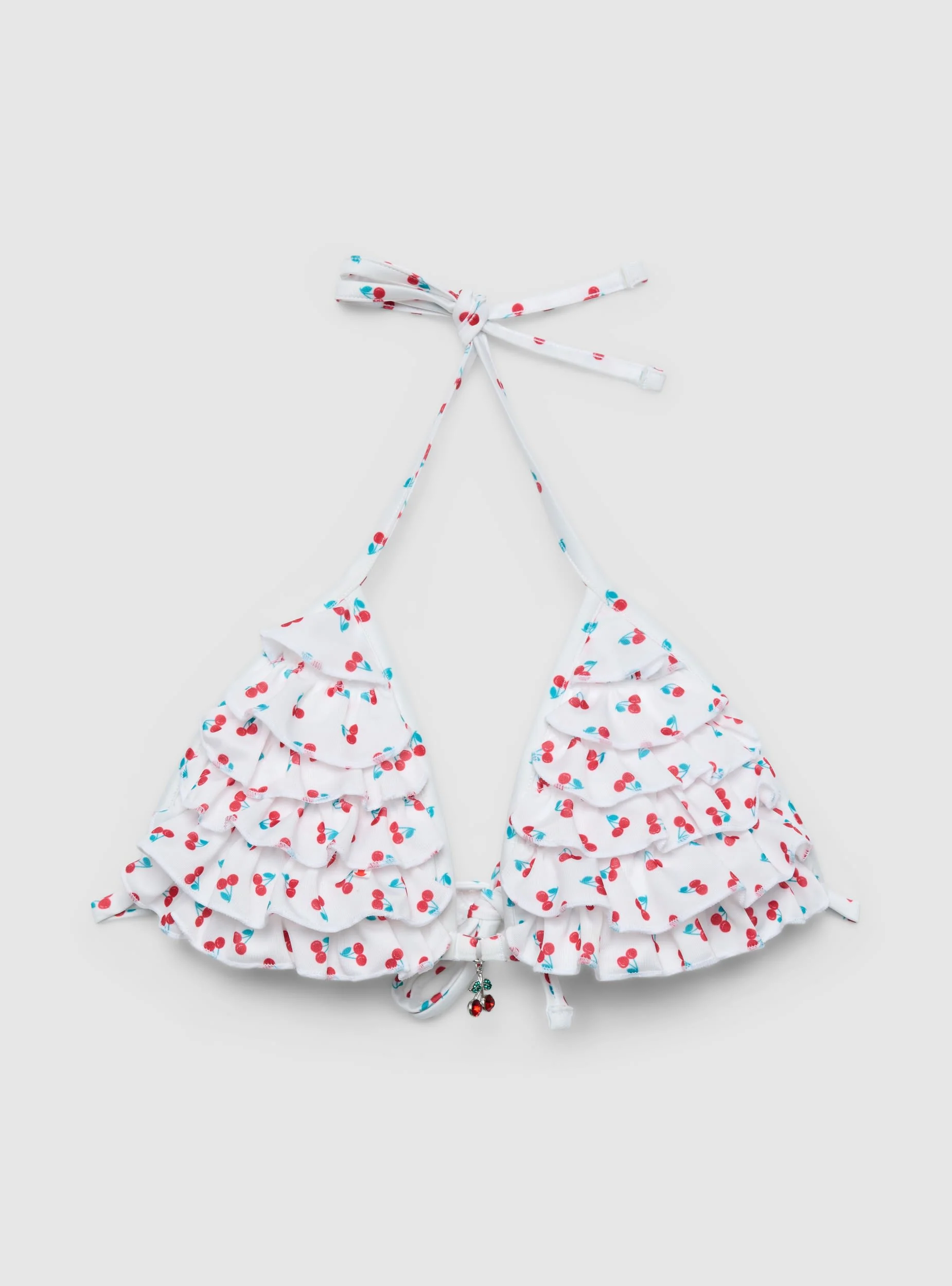 Reggiseno bikini triangolo con volant e stampa ciliegie - Image 5