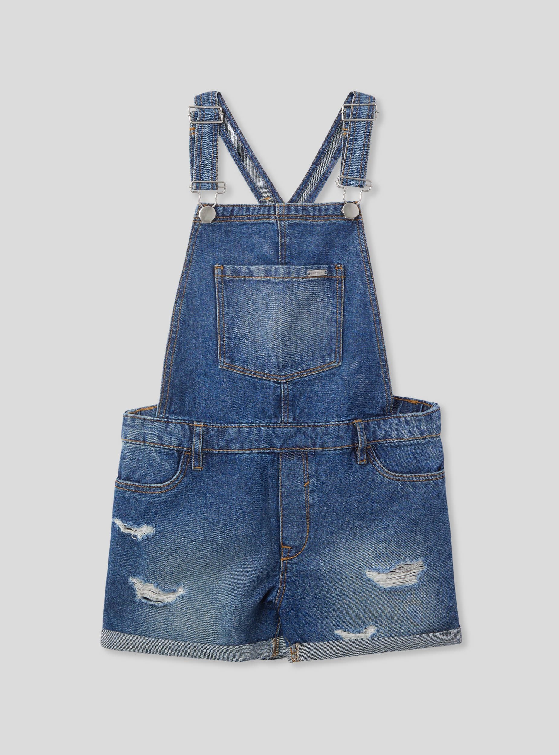 Salopette in jeans medio con strappi - Image 4