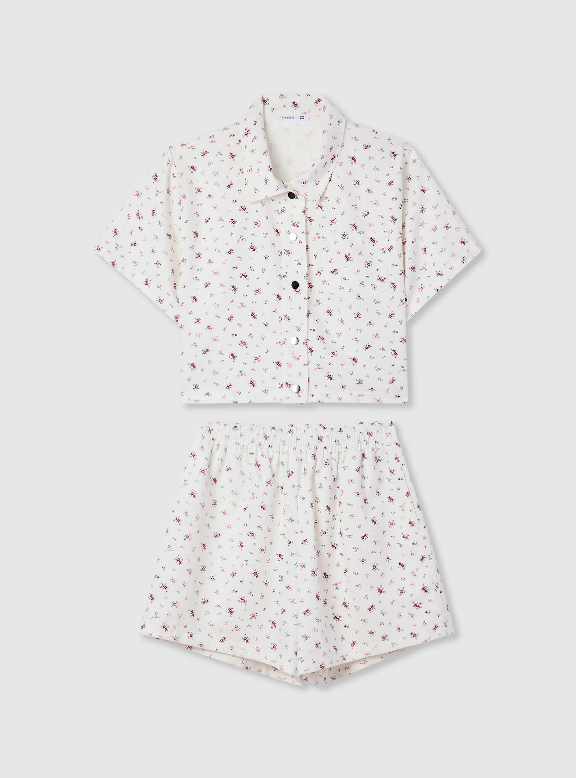 Set camicia a maniche corte e shorts a fiori