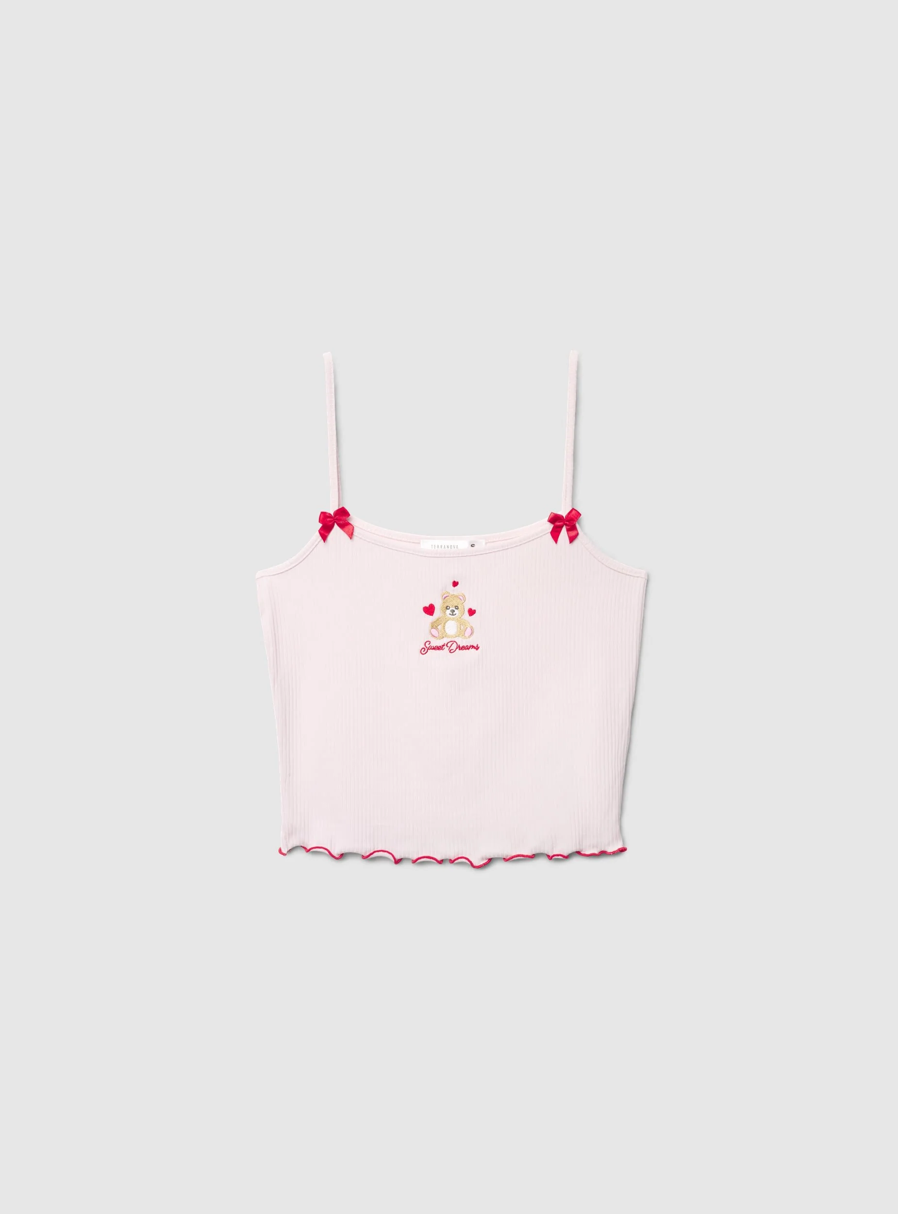 Set pigiama con top crop a bretelle e shorts con fantasia orsi - Image 6