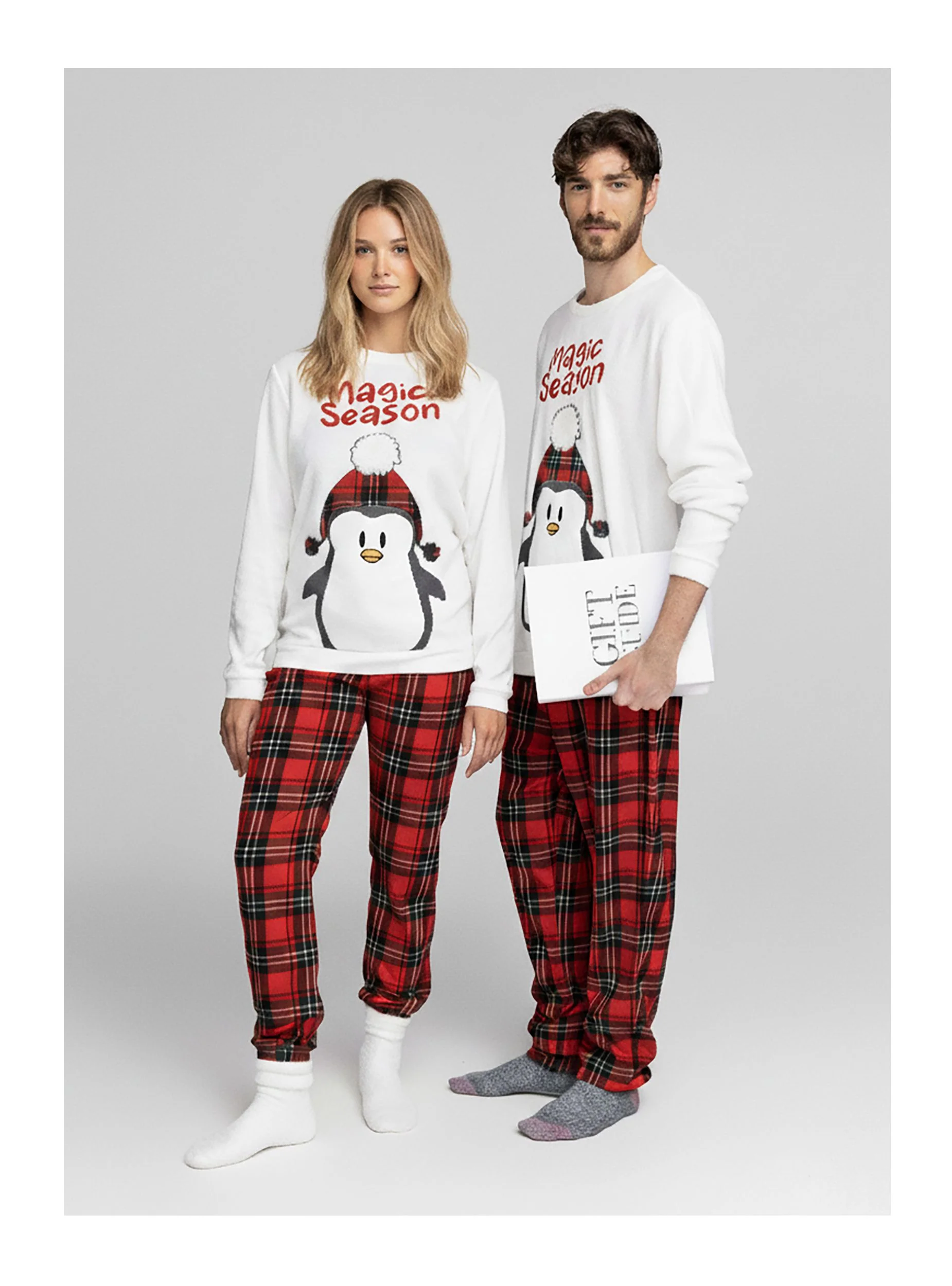 Set pigiama unisex con pinguino e pantaloni a quadri - Image 5