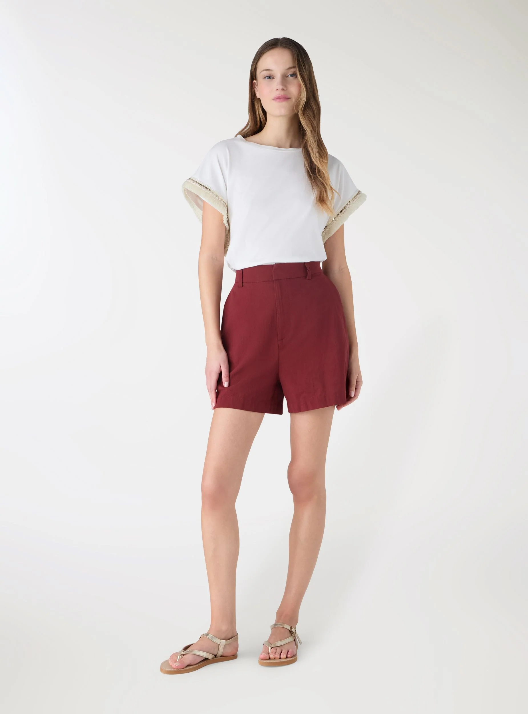Shorts bermuda effetto lino a tinta unita