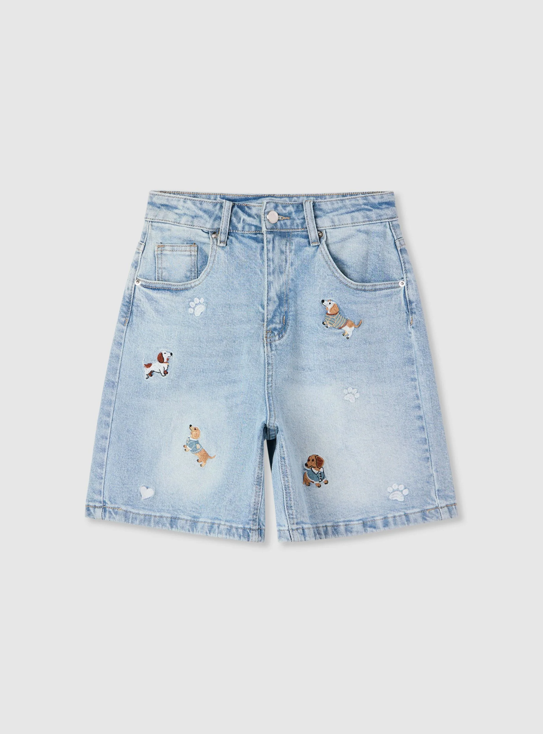 Shorts bermuda in denim con stampa e strappi - Image 3