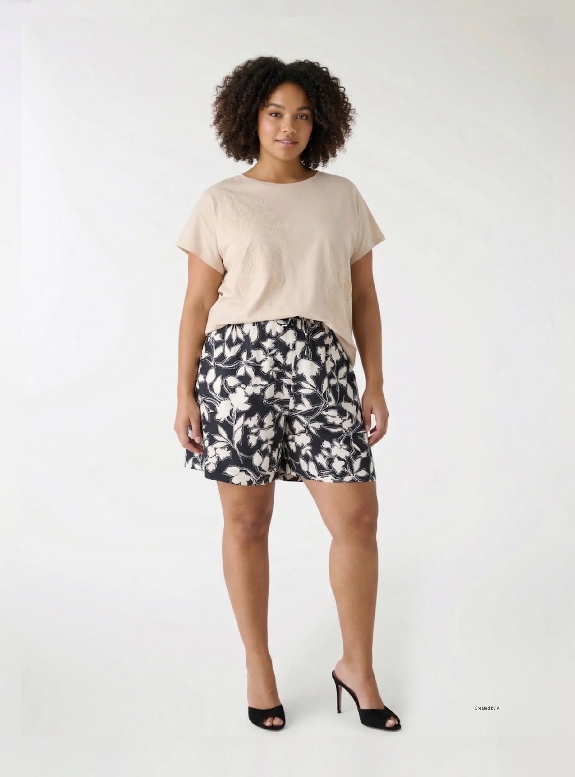 Shorts con stampa fiori e vita elastica