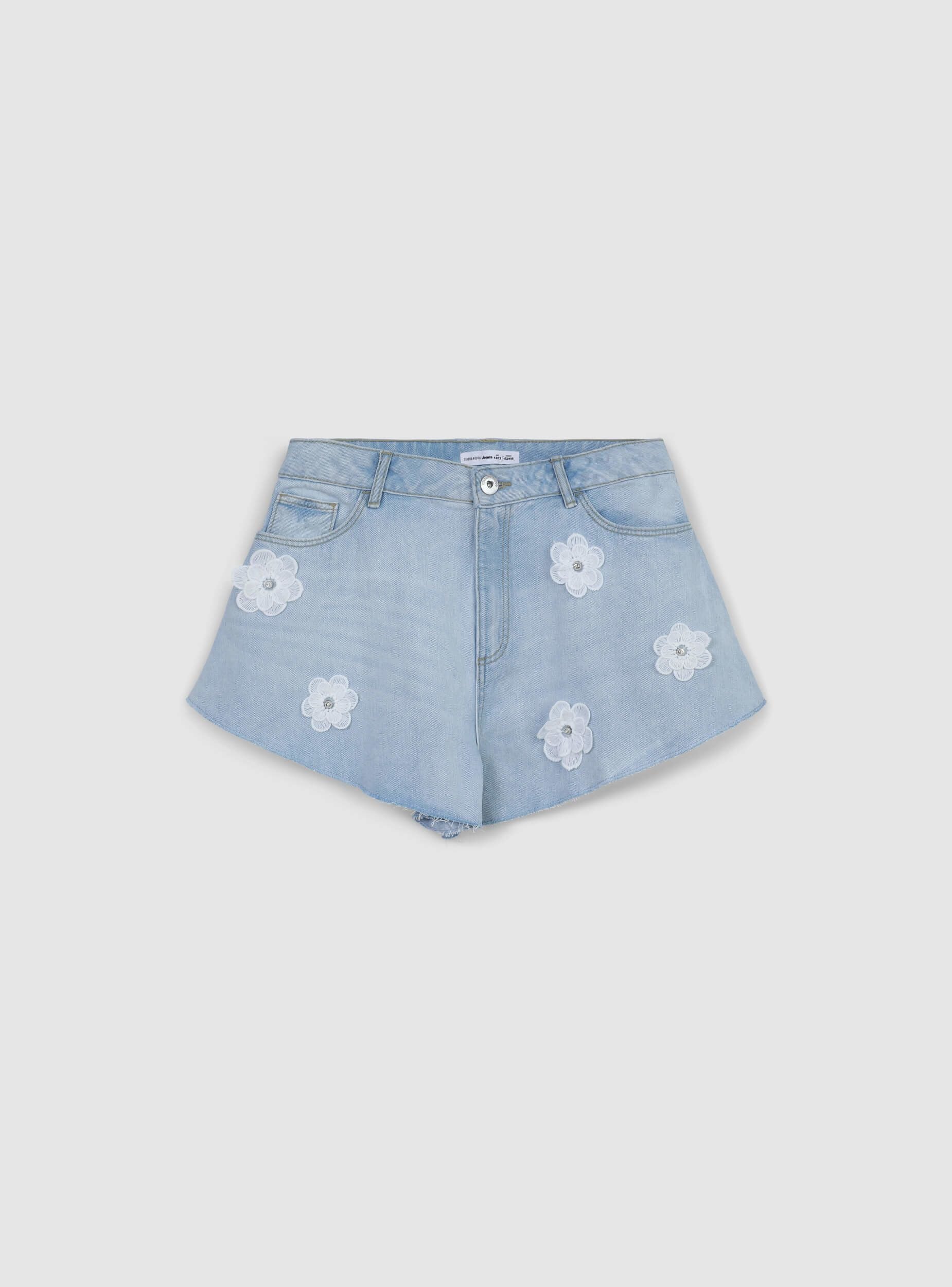 Shorts di jeans con applicazioni fiori - Image 5