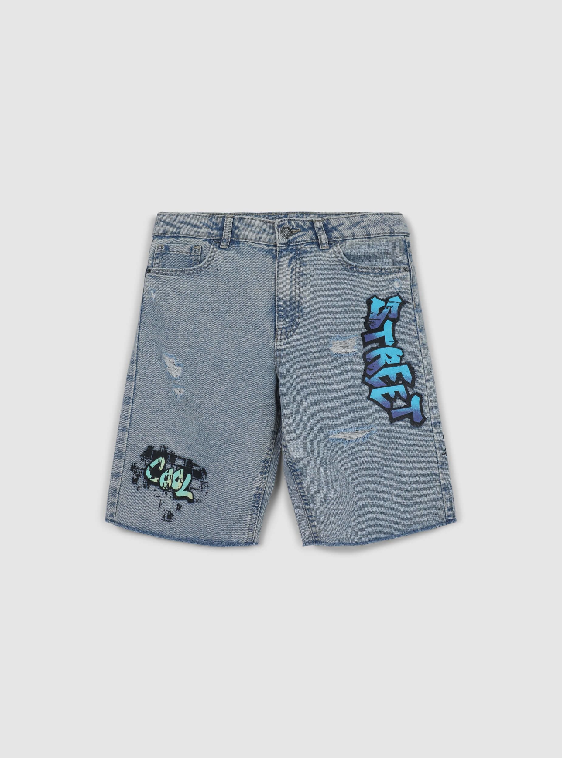 Shorts di jeans con stampe graffiti - Image 5