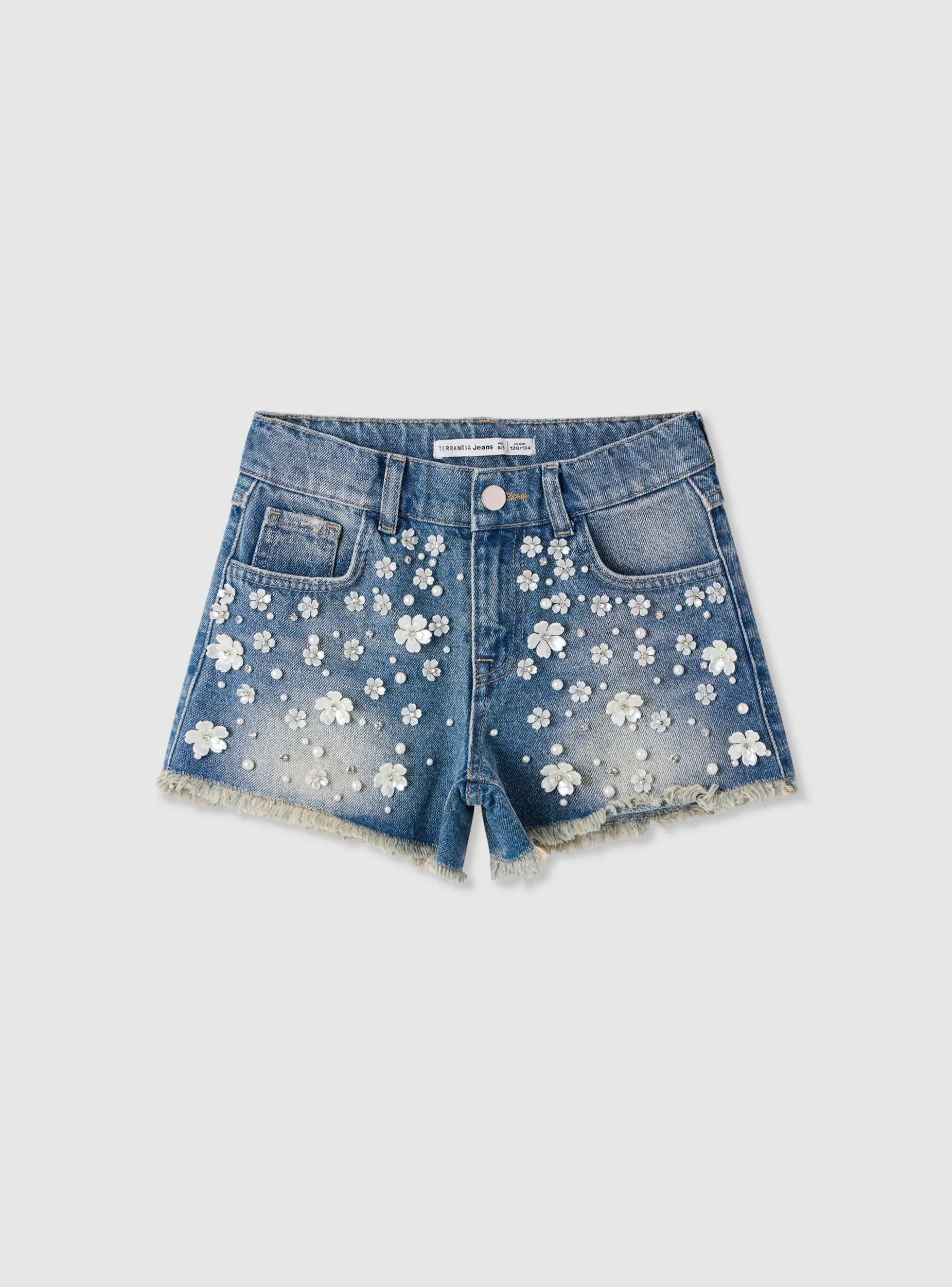 Shorts jeans con applicazioni floreali - Image 5