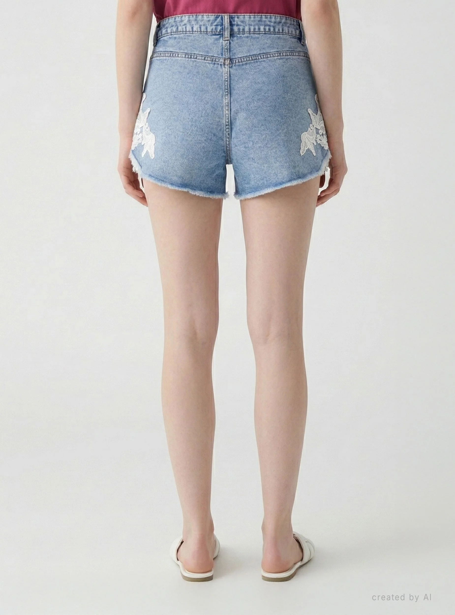 Shorts jeans con inserti macramè - Image 4