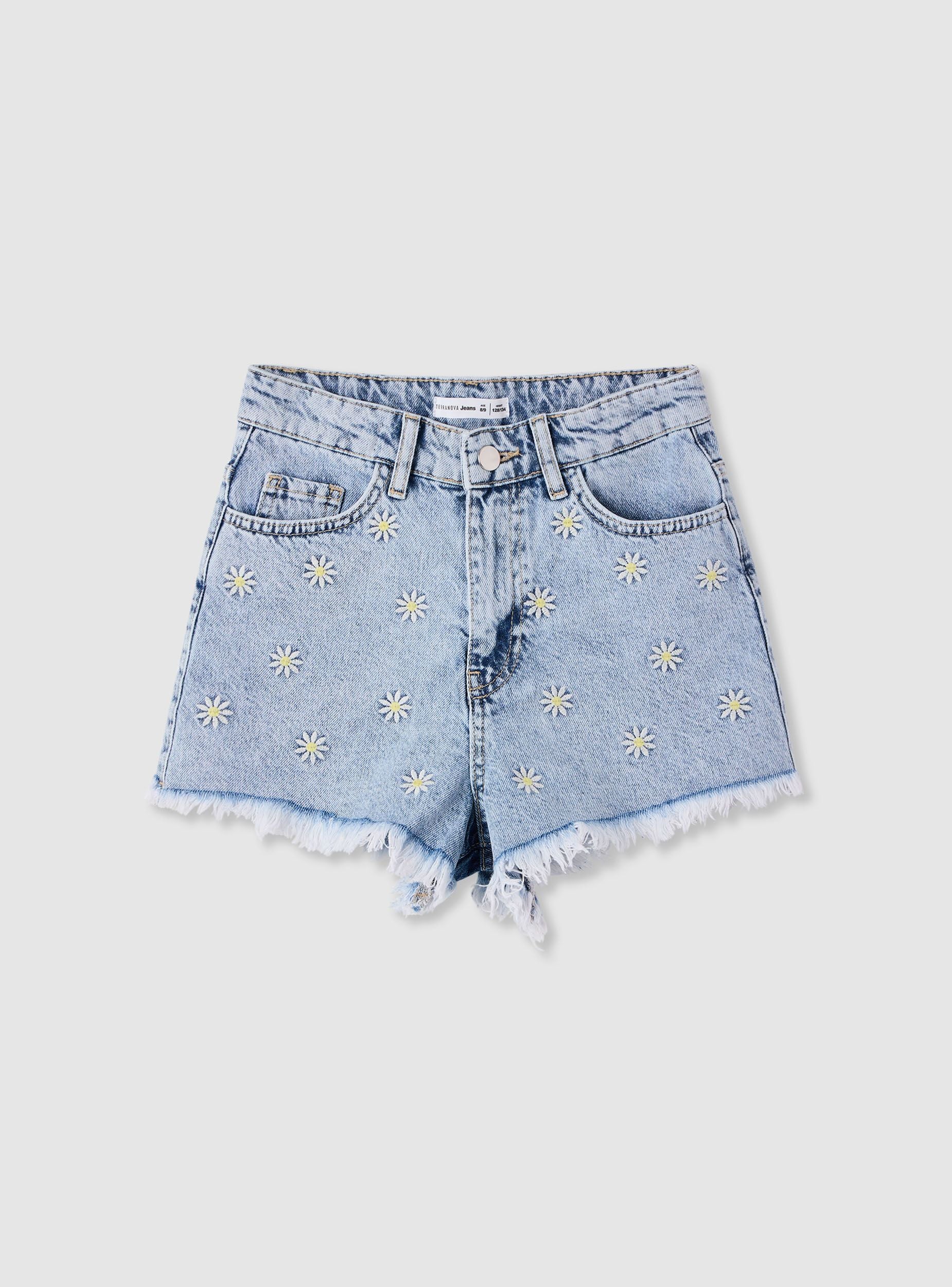 Shorts jeans con ricamo margherite - Image 5