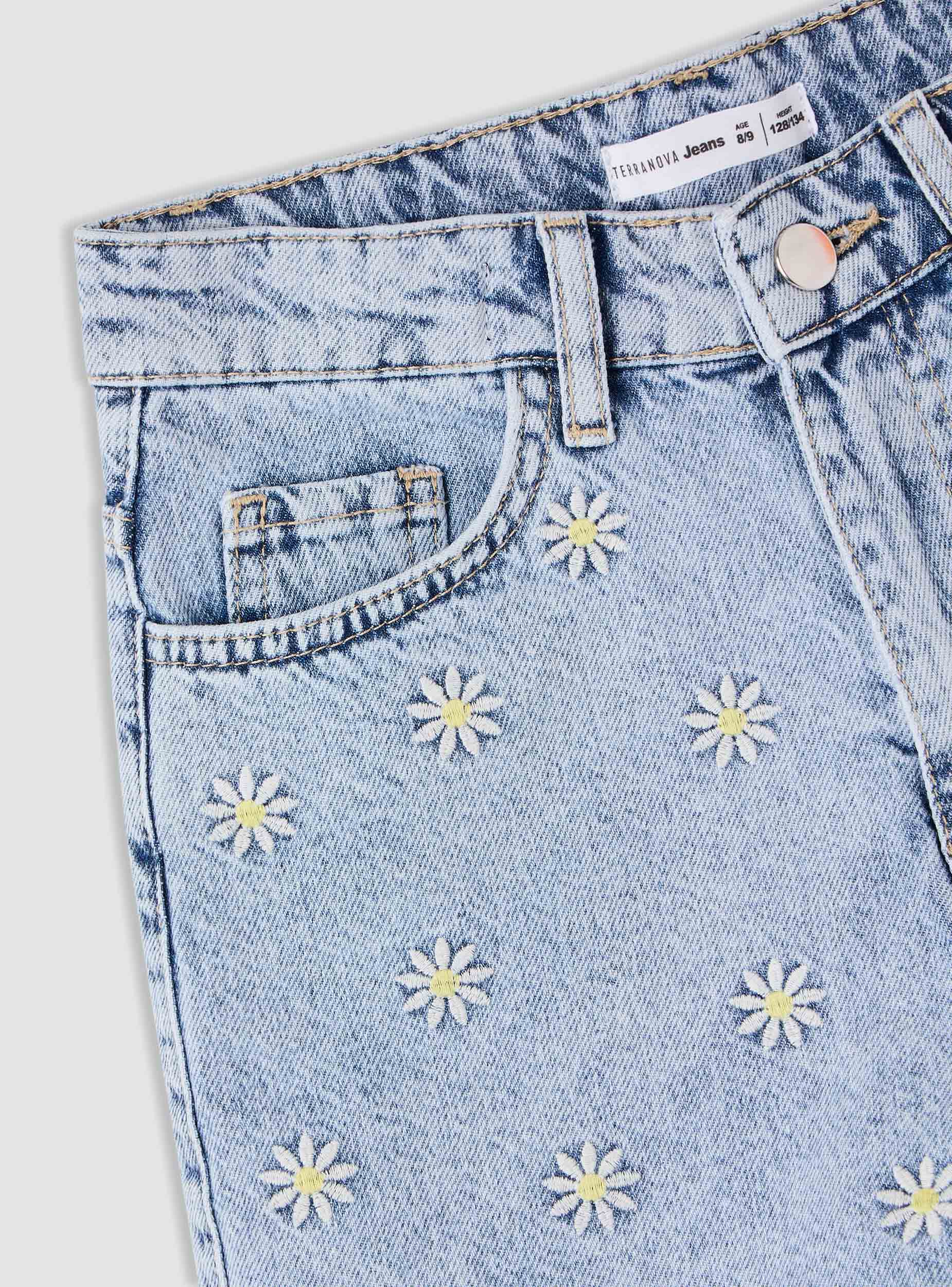 Shorts jeans con ricamo margherite - Image 7