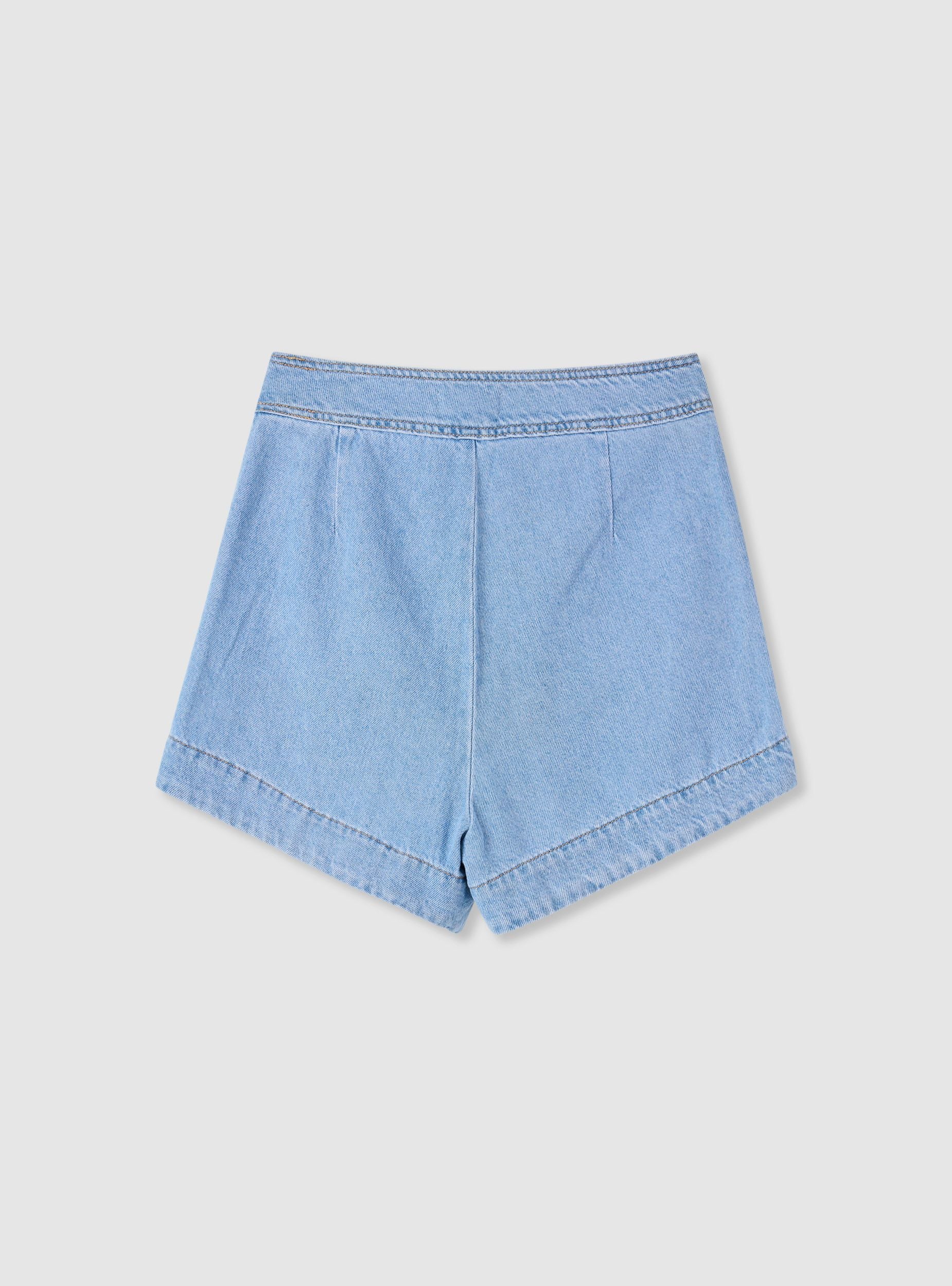 Shorts jeans wide leg a vita alta con tasche a toppa - Image 2