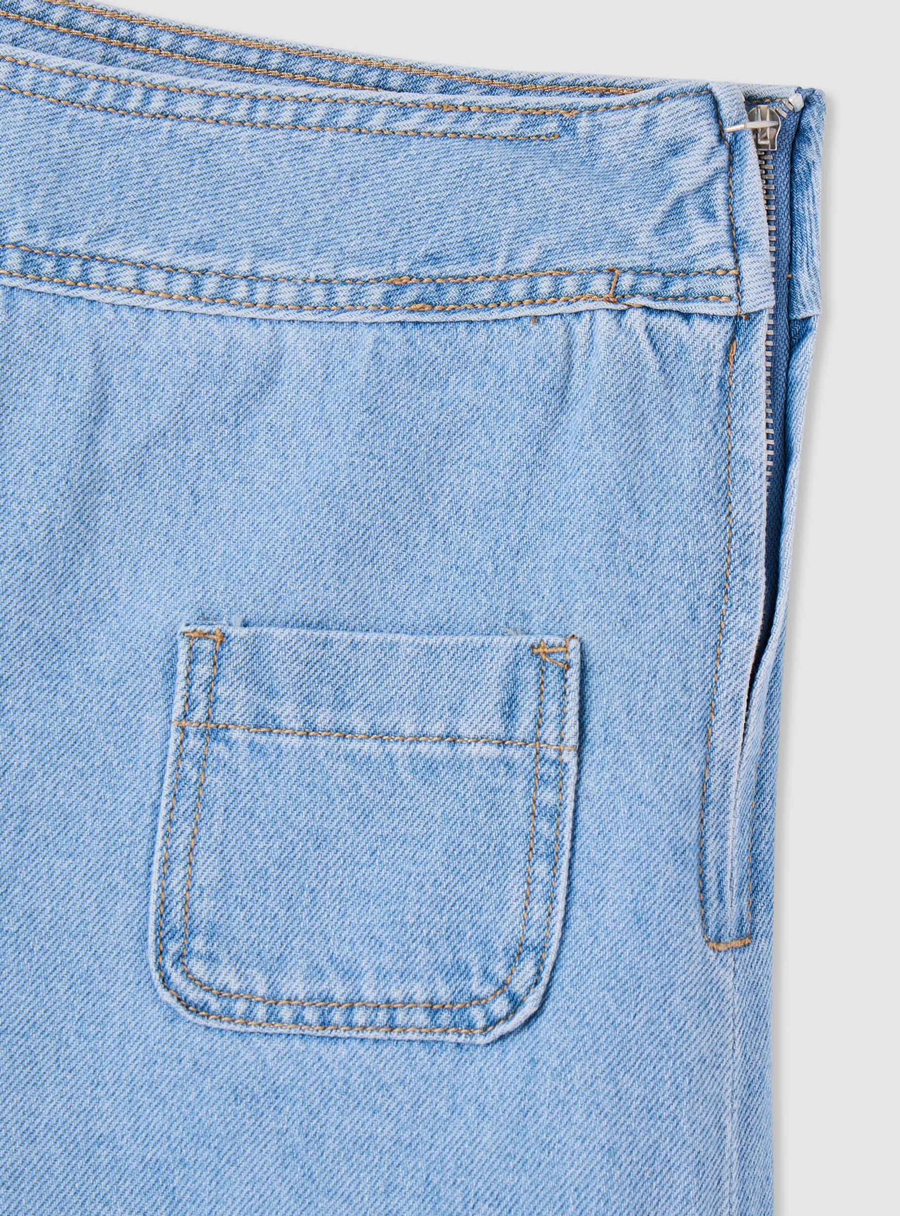 Shorts jeans wide leg a vita alta con tasche a toppa - Image 3