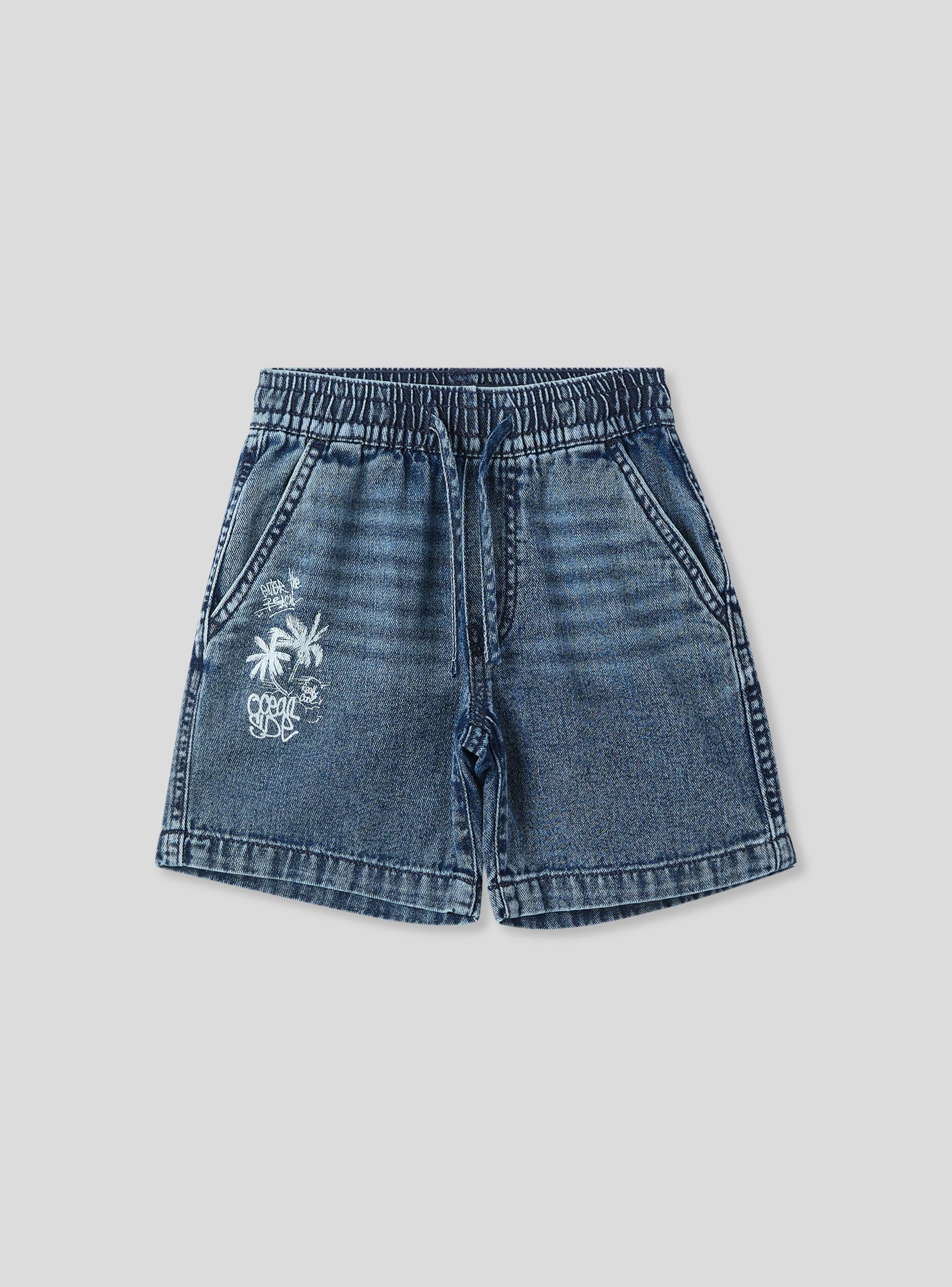 Shorts jogger in demim con stampa