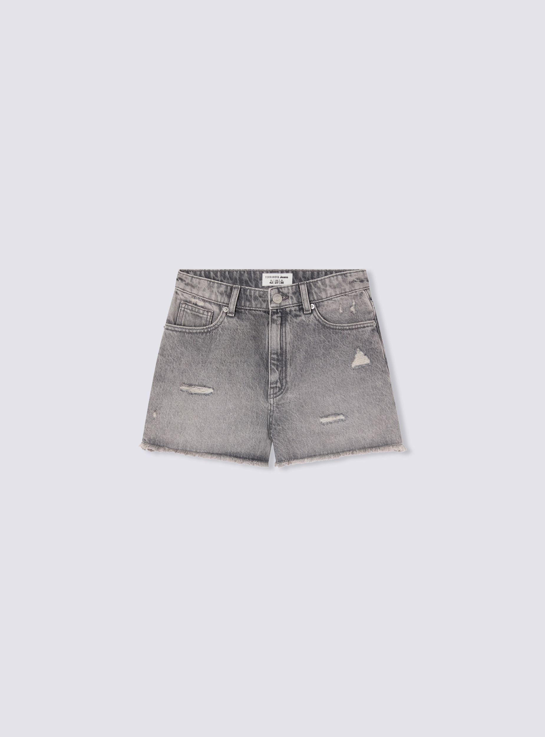 Shorts mom di jeans con strappi piccoli - Image 5