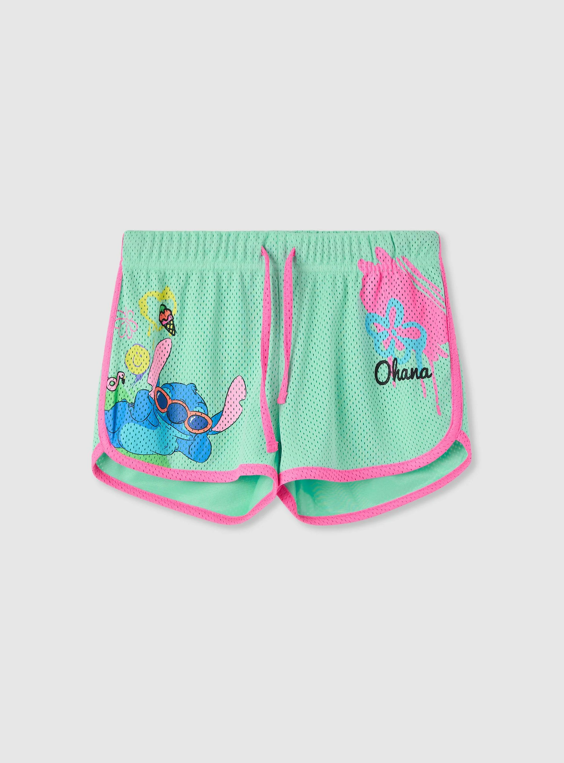 Shorts sportivi in rete con stampa Stitch®