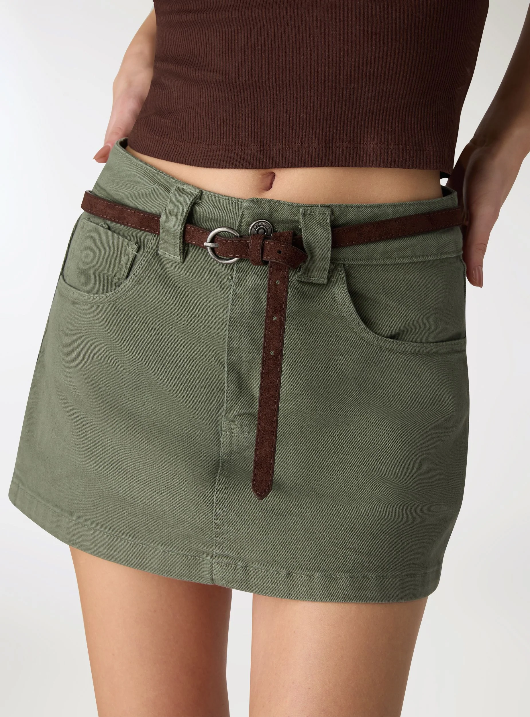 Skort a tinta unita con cintura - Image 4