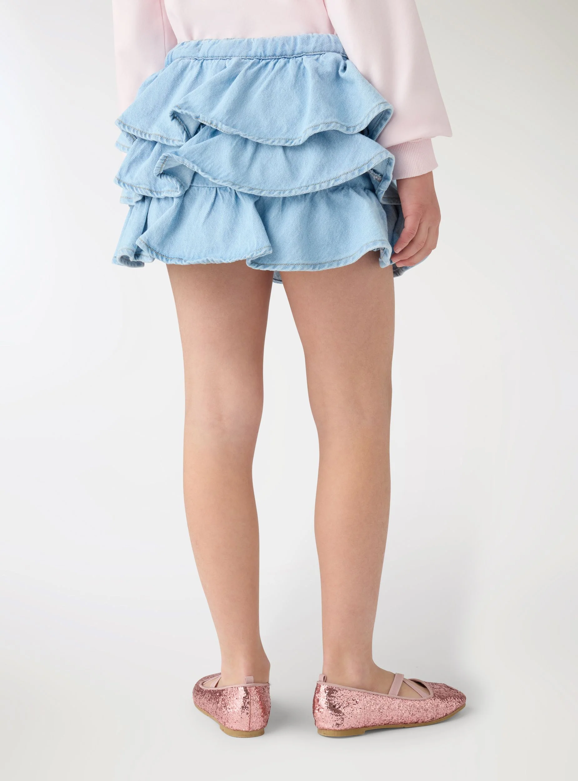 Skort culottes con balze a tinta unita