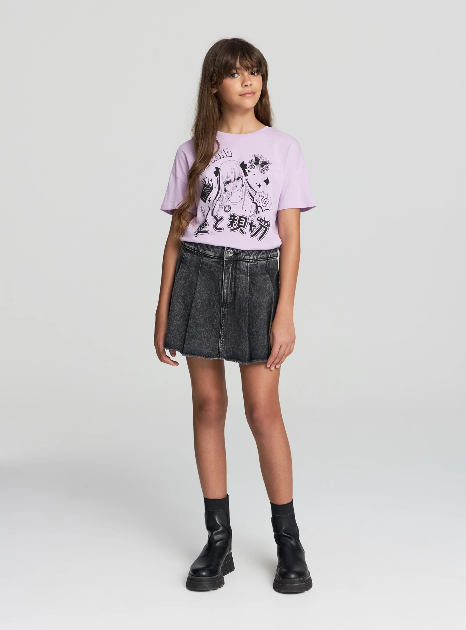 Skort plissettata in denim