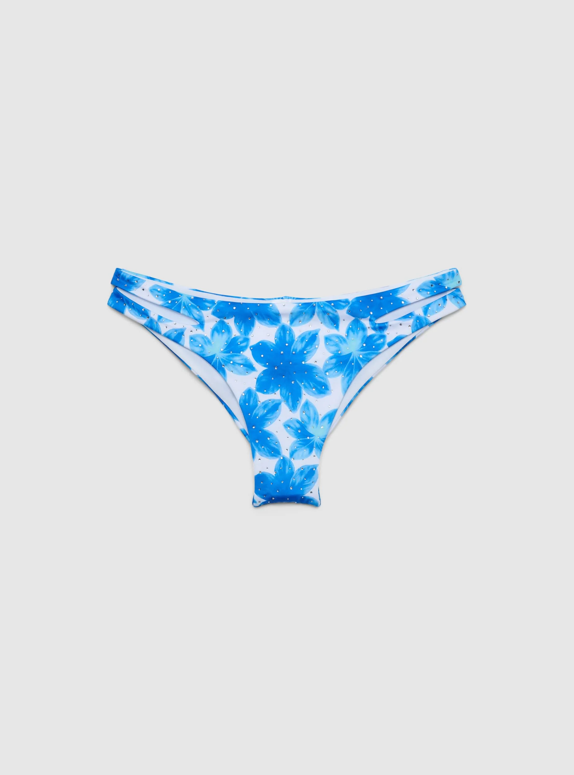Slip bikini brasiliana cut out con strass e stampa fiori - Image 5