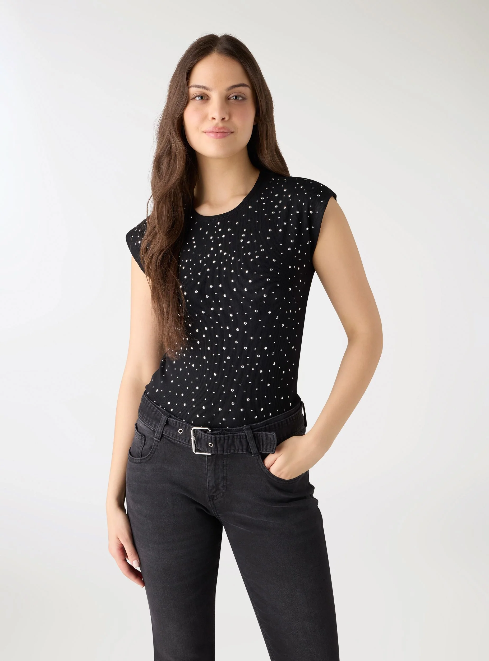T-shirt a costine con strass - Image 4