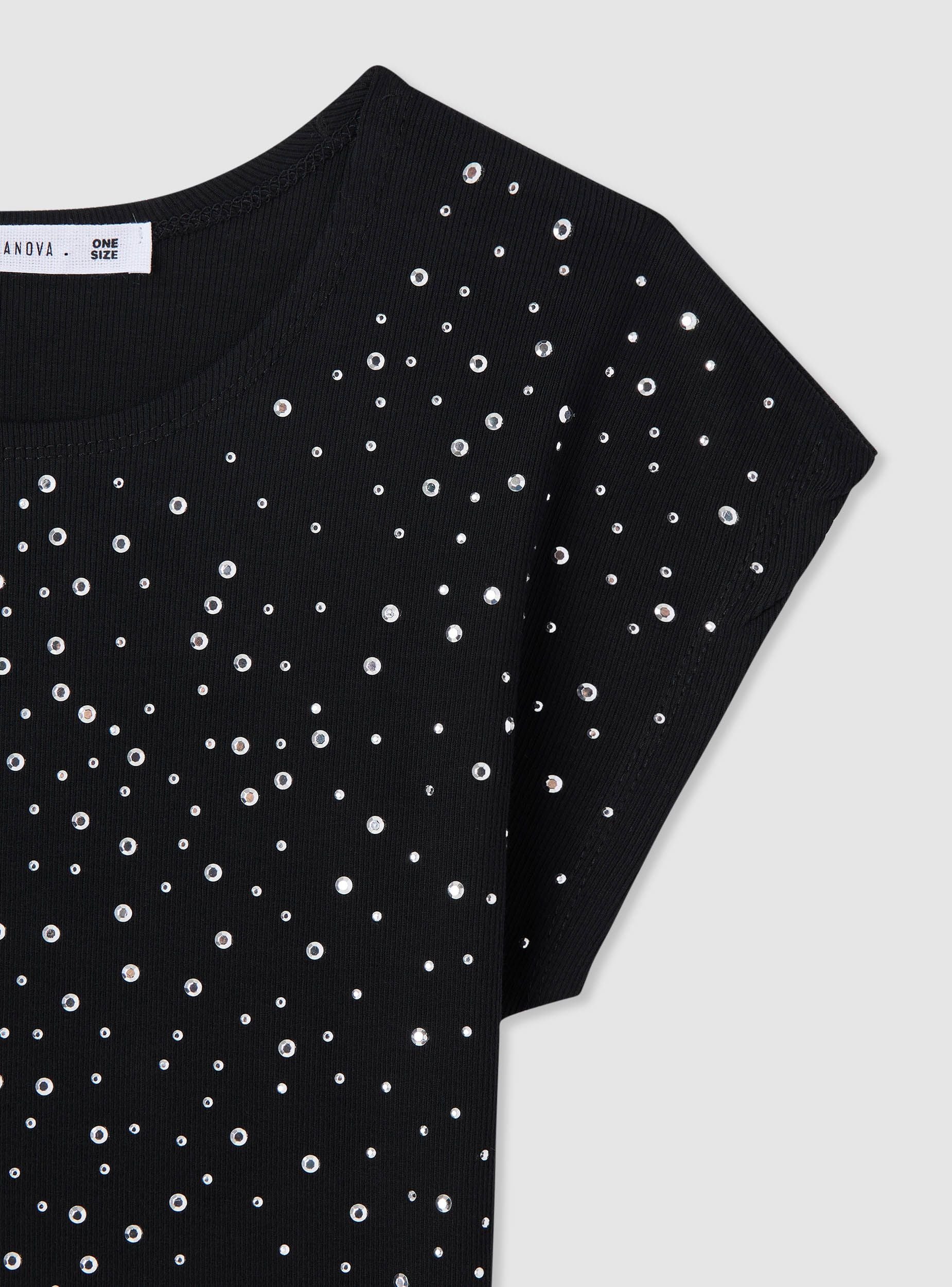 T-shirt a costine con strass - Image 7