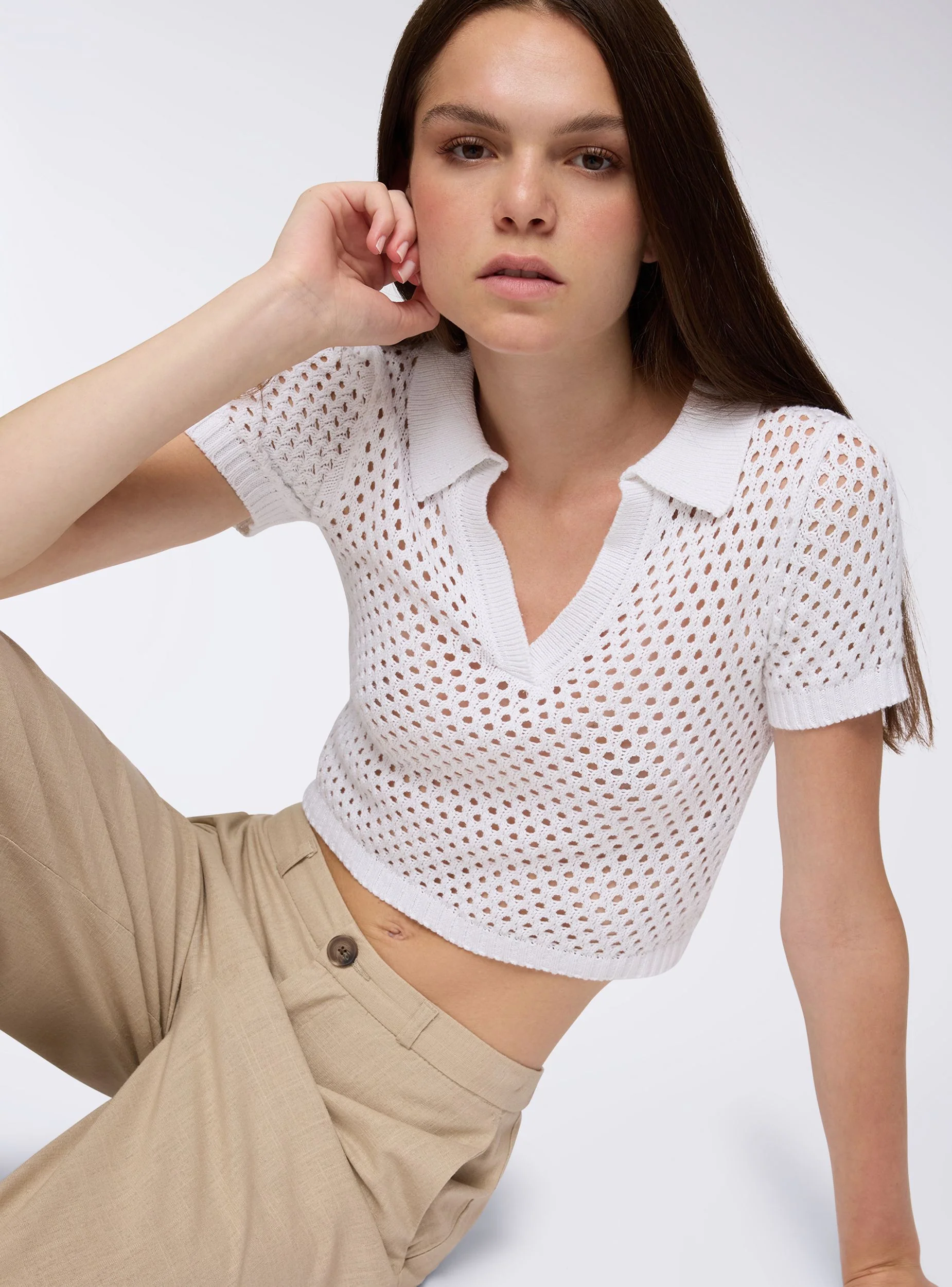 T-shirt a rete con colletto polo - Image 2