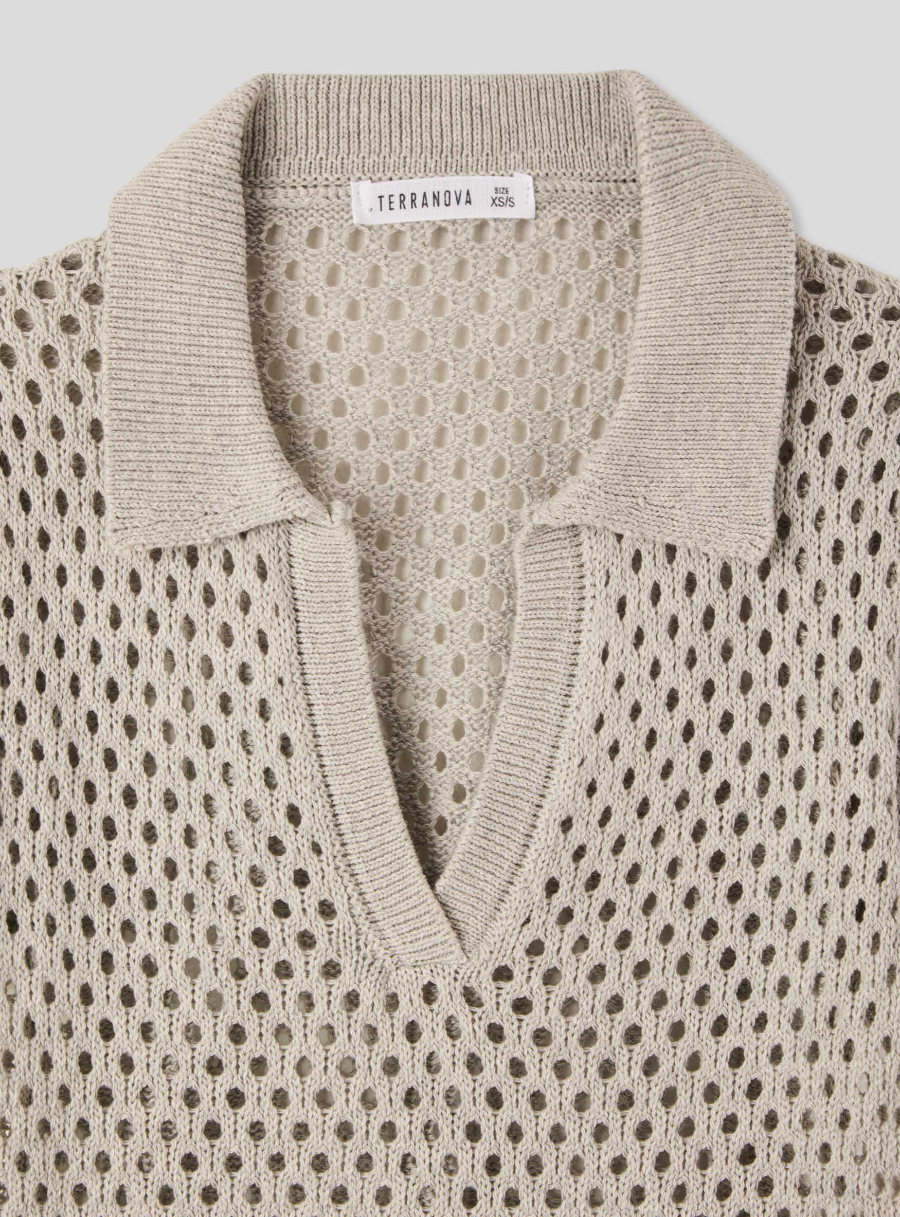 T-shirt a rete con colletto polo - Image 6