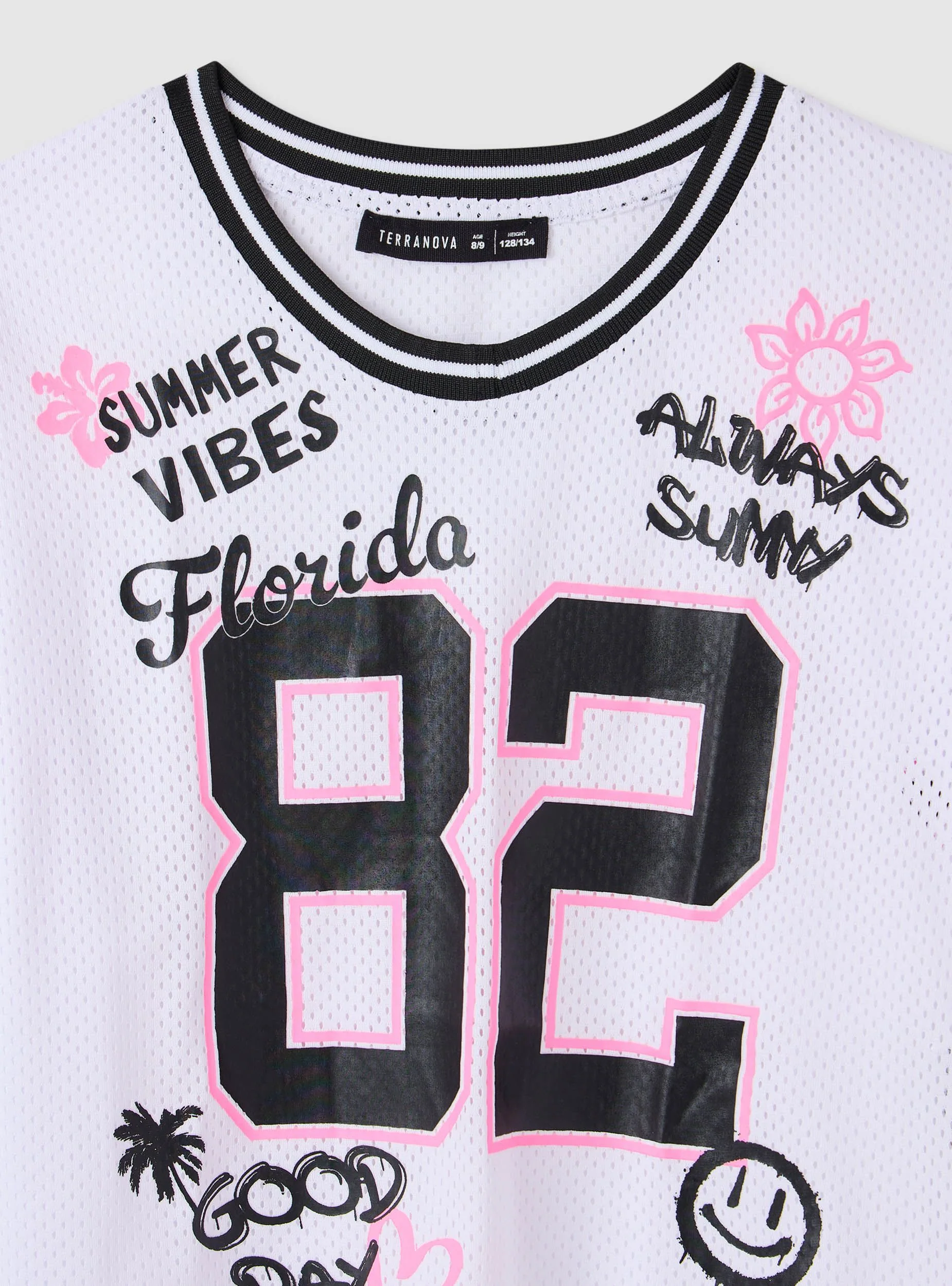 T-shirt a rete con stampa college - Image 3