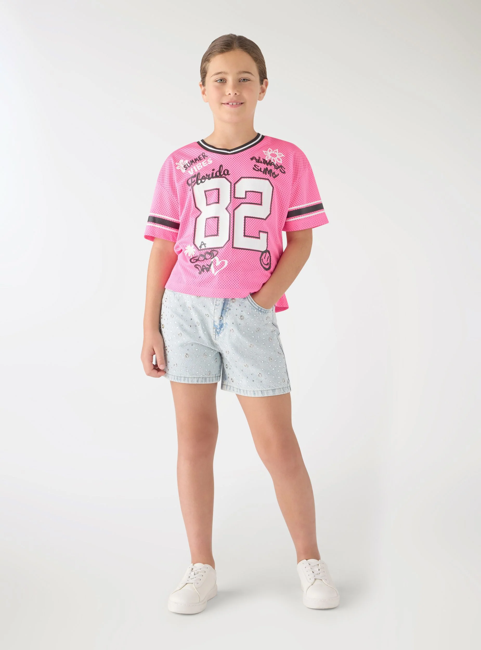 T-shirt a rete con stampa college - Image 2