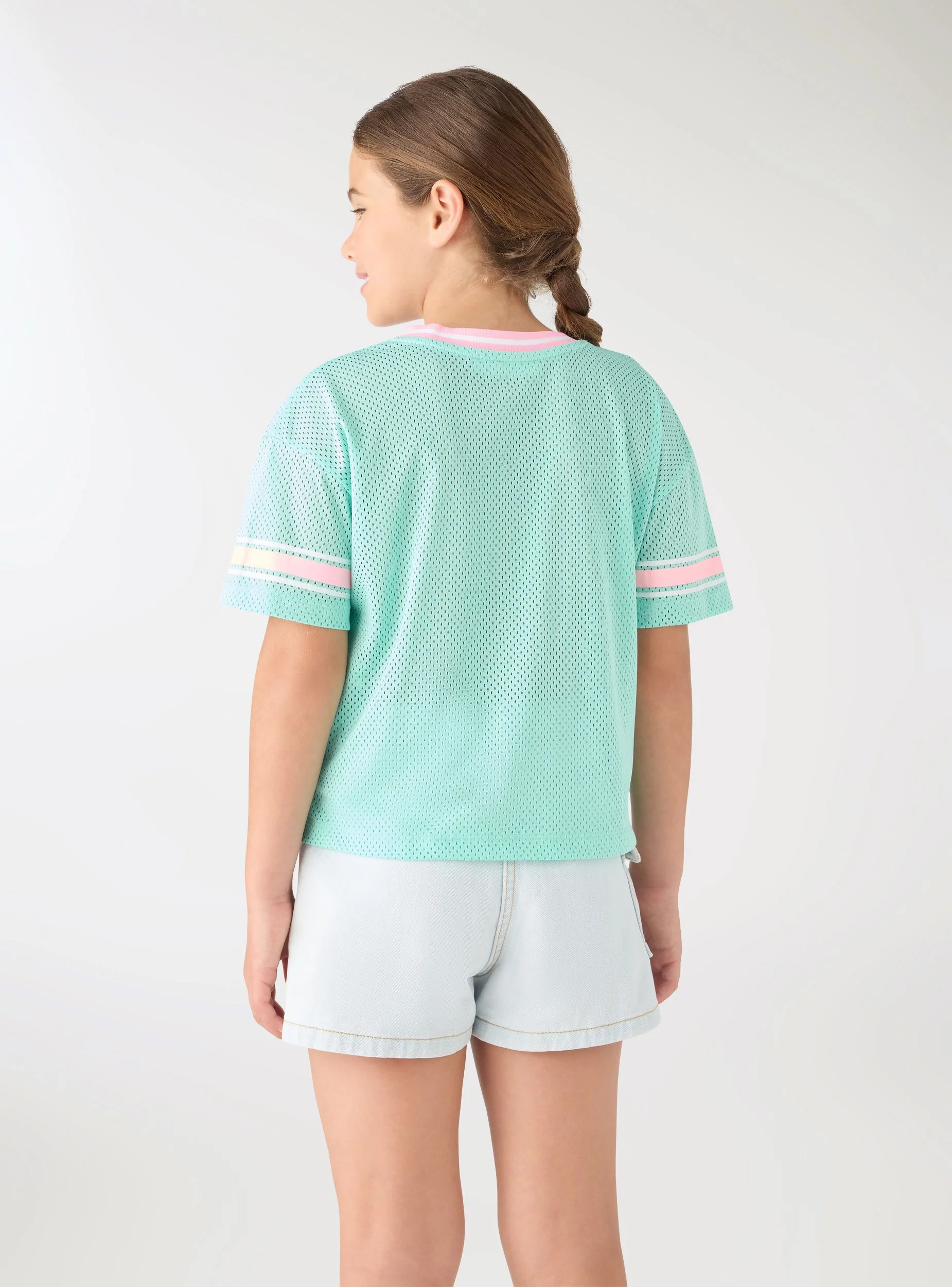 T-shirt a rete con stampa college - Image 3