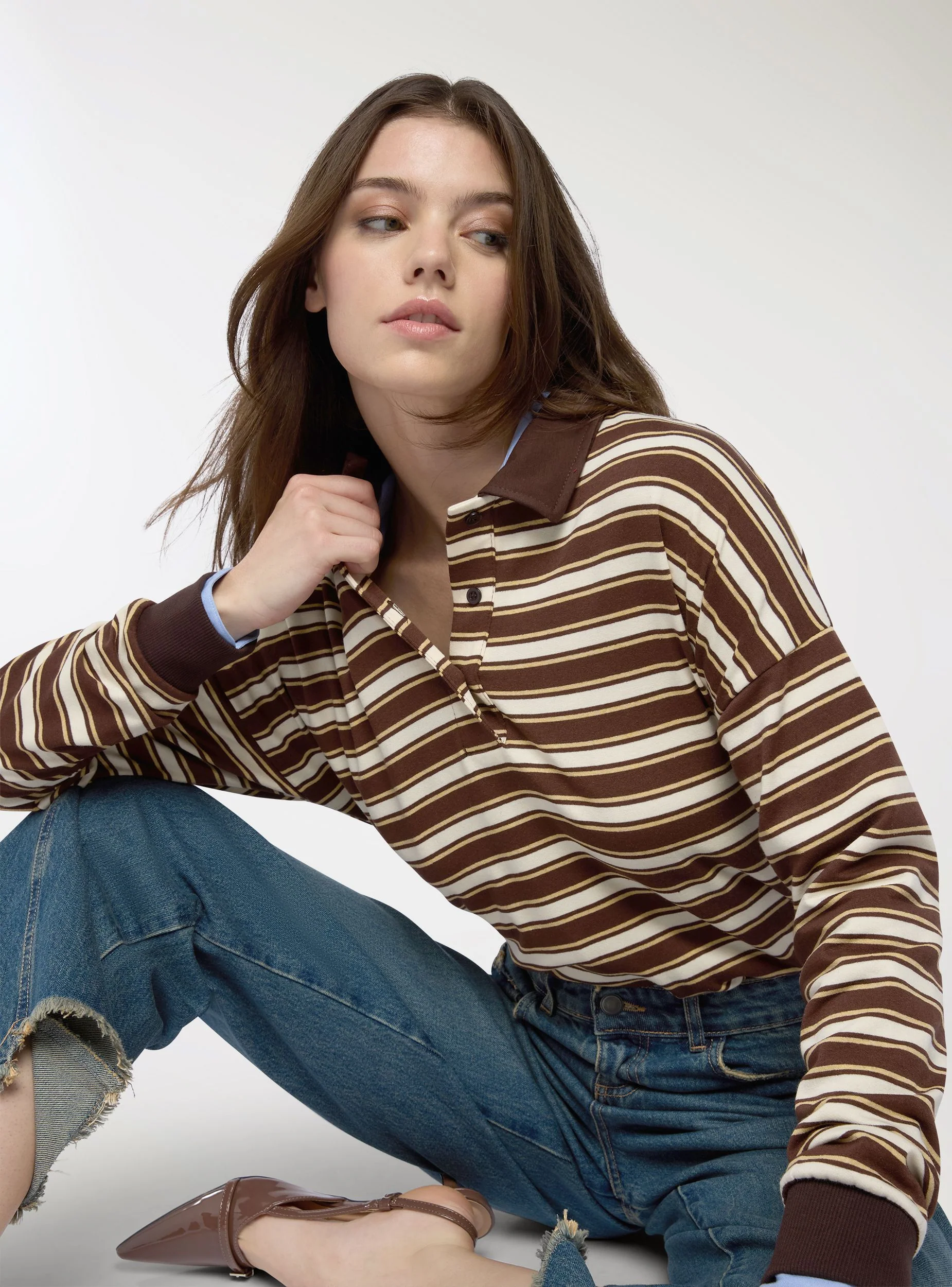 T-shirt a righe con colletto polo - Image 3