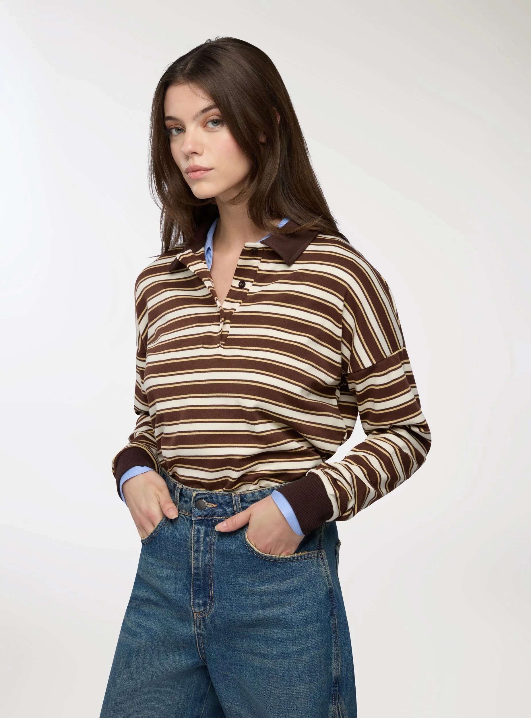 T-shirt a righe con colletto polo - Image 4