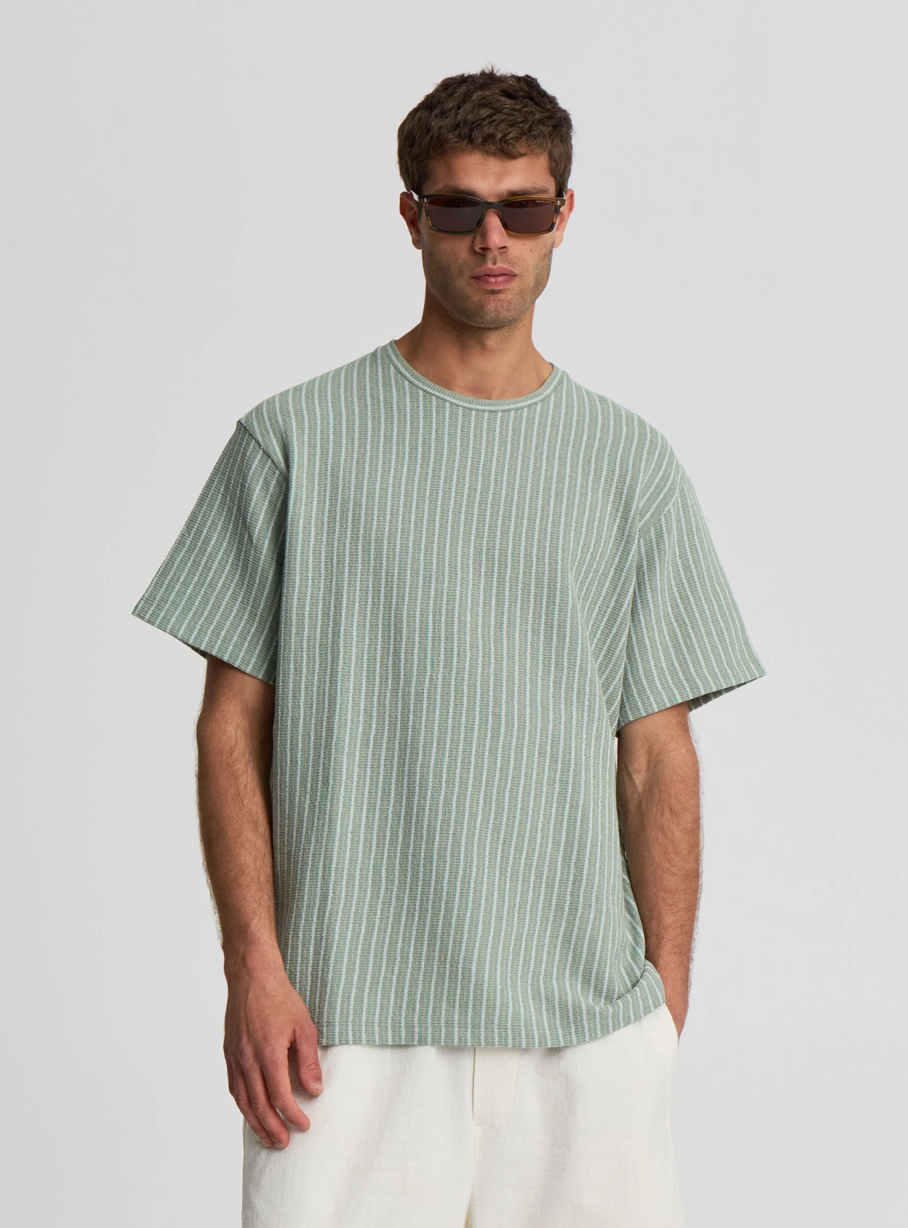 T-shirt a righe con effetto crochet - Image 2