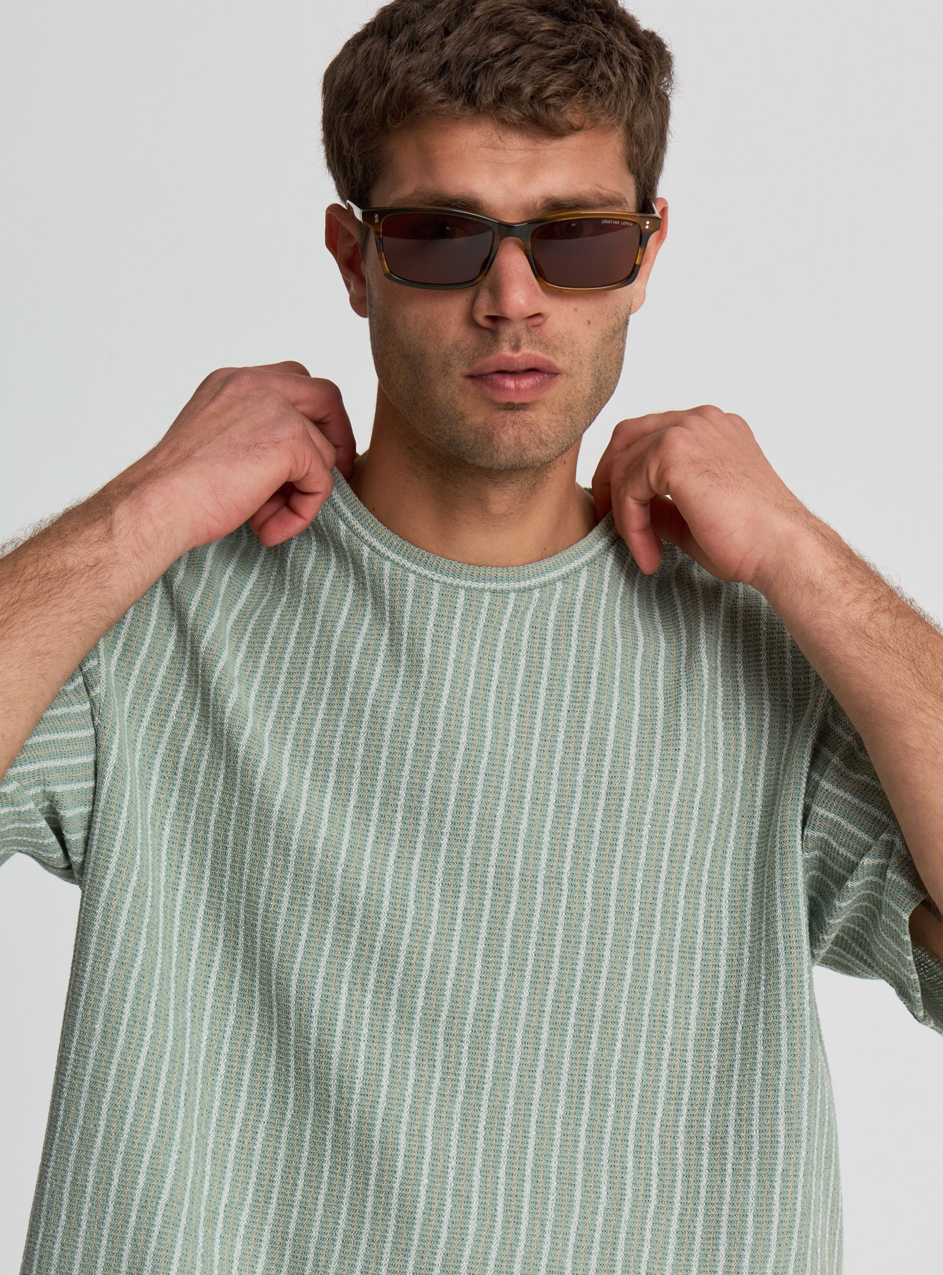 T-shirt a righe con effetto crochet - Image 3