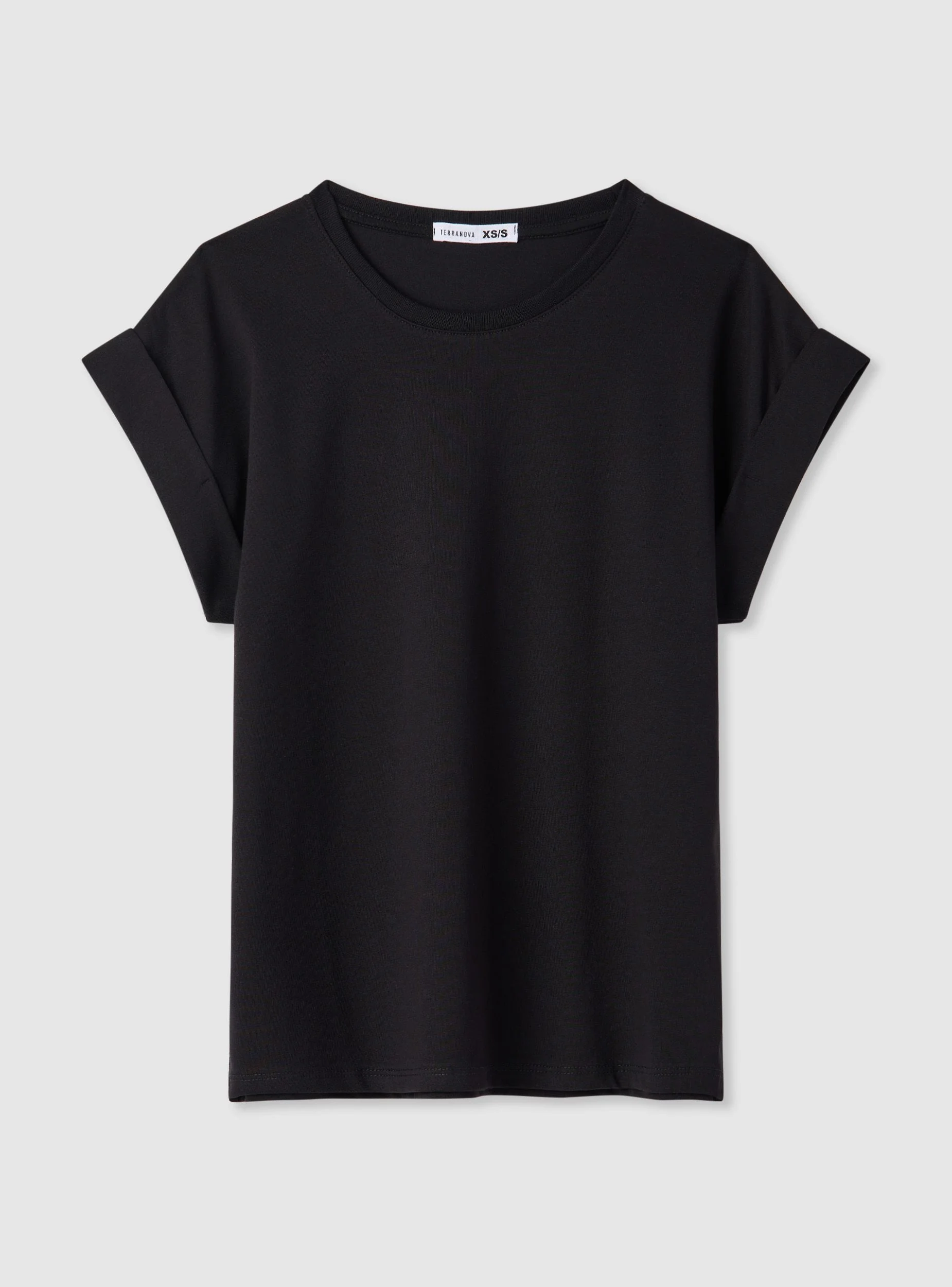 T-shirt a tinta unita con maniche risvoltate