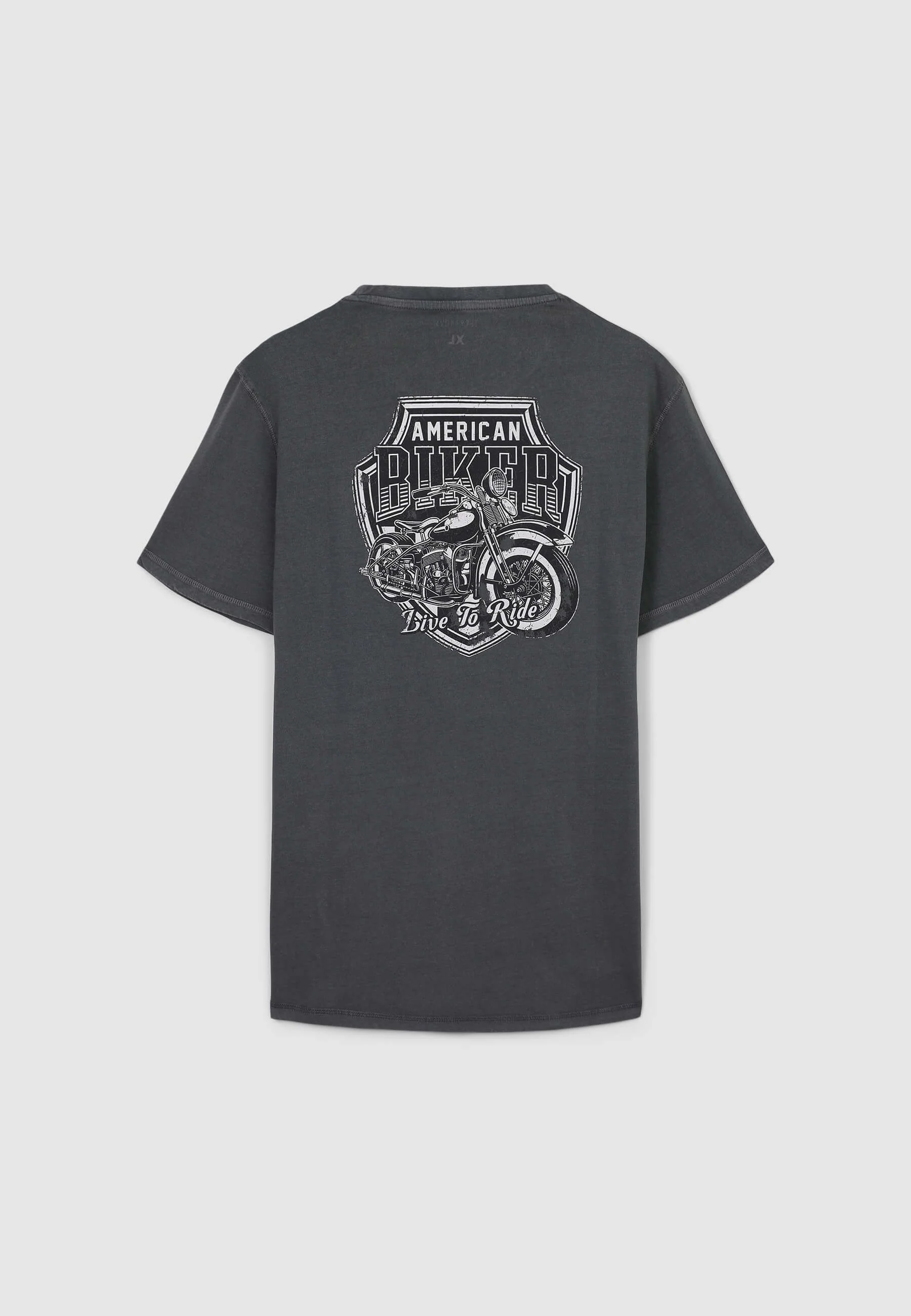 T-shirt acid-wash stampa biker fronte/retro