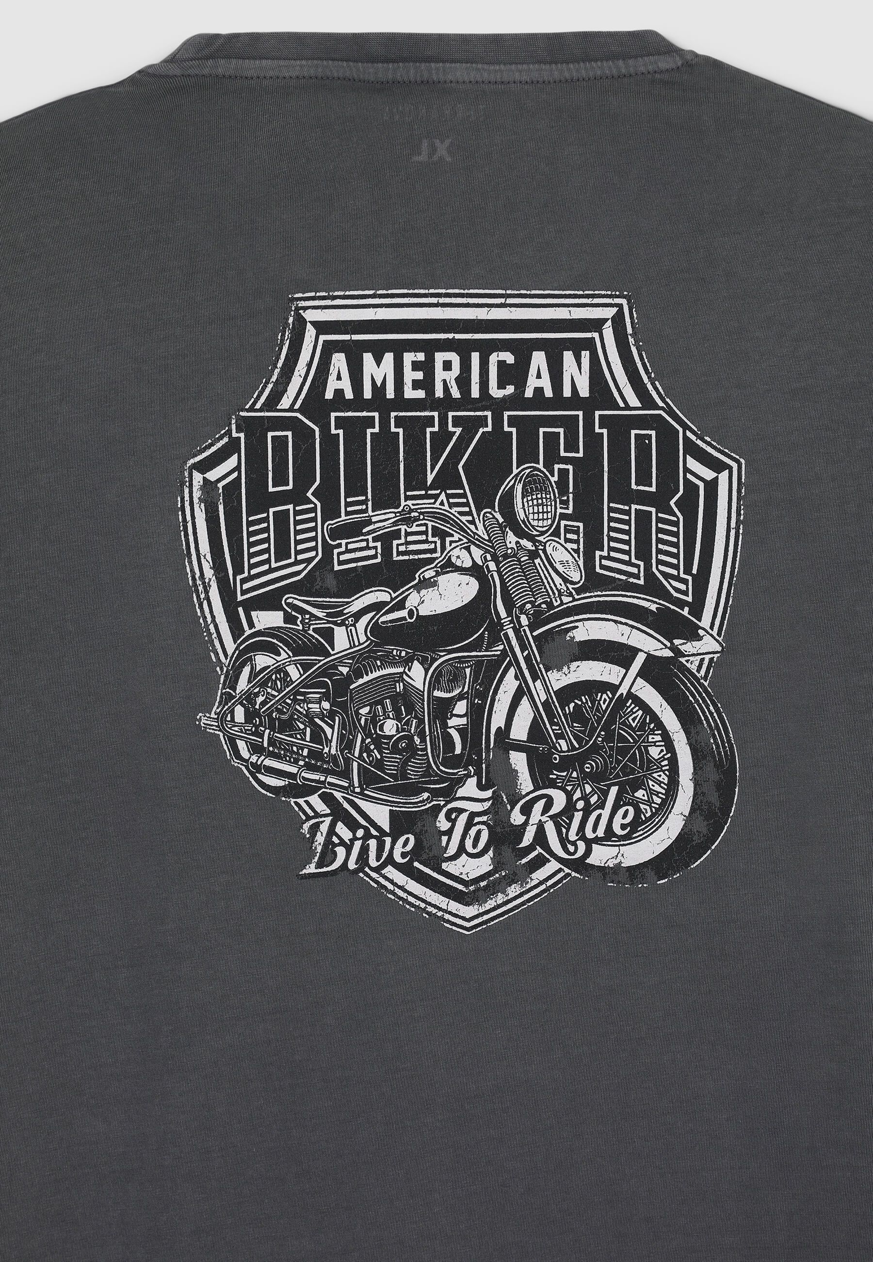 T-shirt acid-wash stampa biker fronte/retro - Image 3